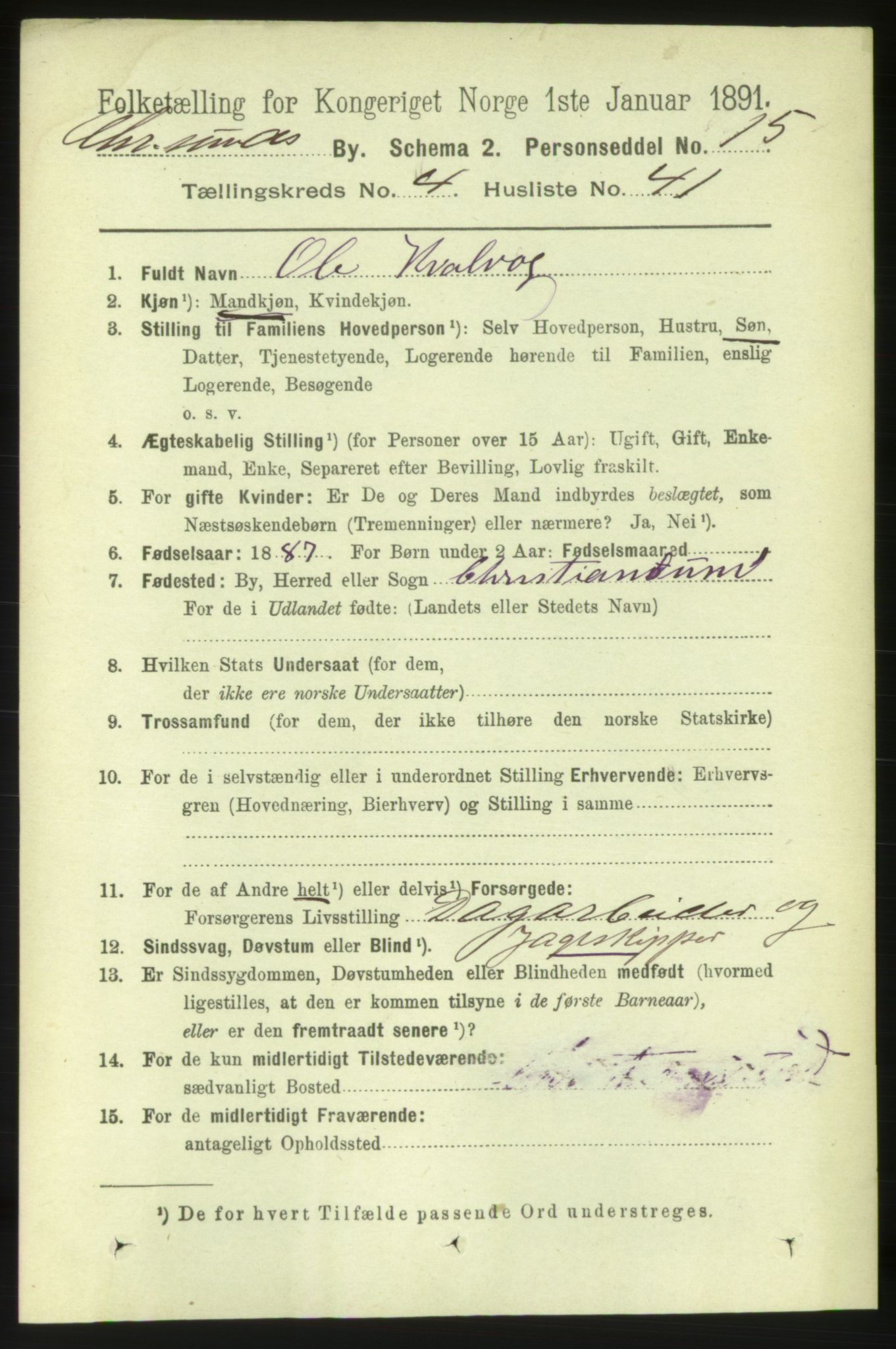 RA, 1891 census for 1503 Kristiansund, 1891, p. 4165