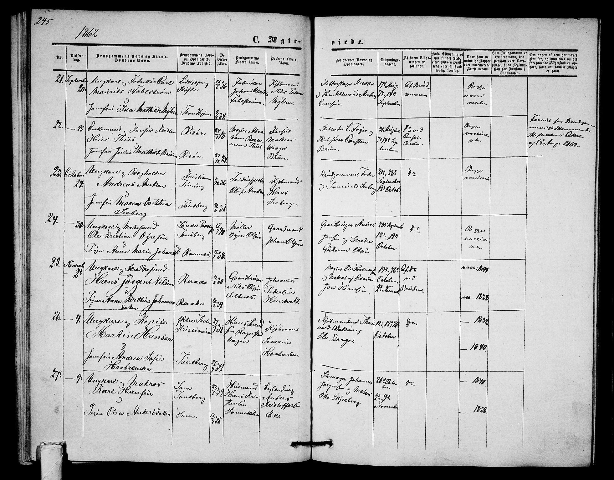 Tønsberg kirkebøker, AV/SAKO-A-330/G/Ga/L0003: Parish register (copy) no. 3, 1855-1864, p. 245