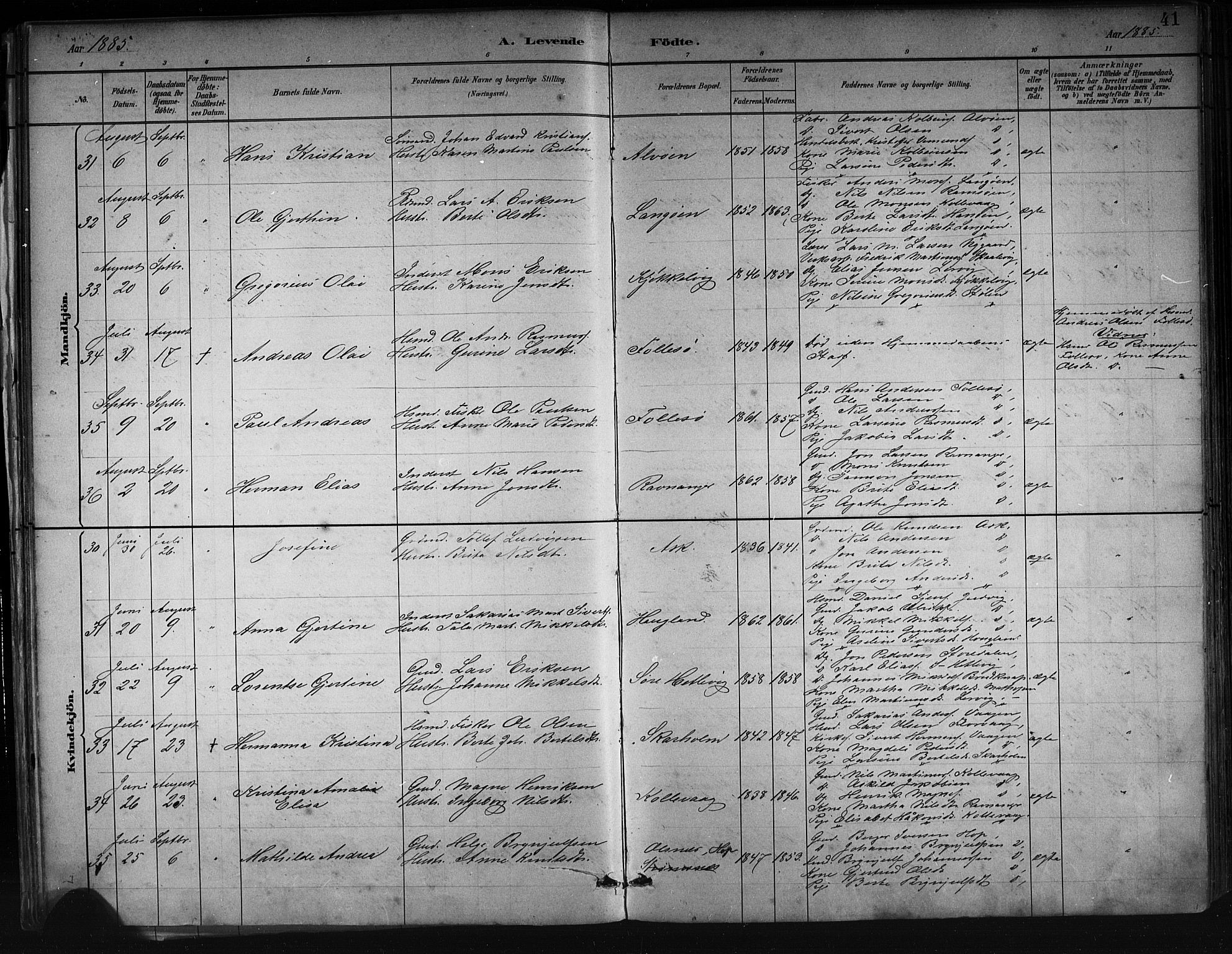 Askøy Sokneprestembete, AV/SAB-A-74101/H/Ha/Hab/Haba/L0008: Parish register (copy) no. A 8, 1882-1893, p. 41