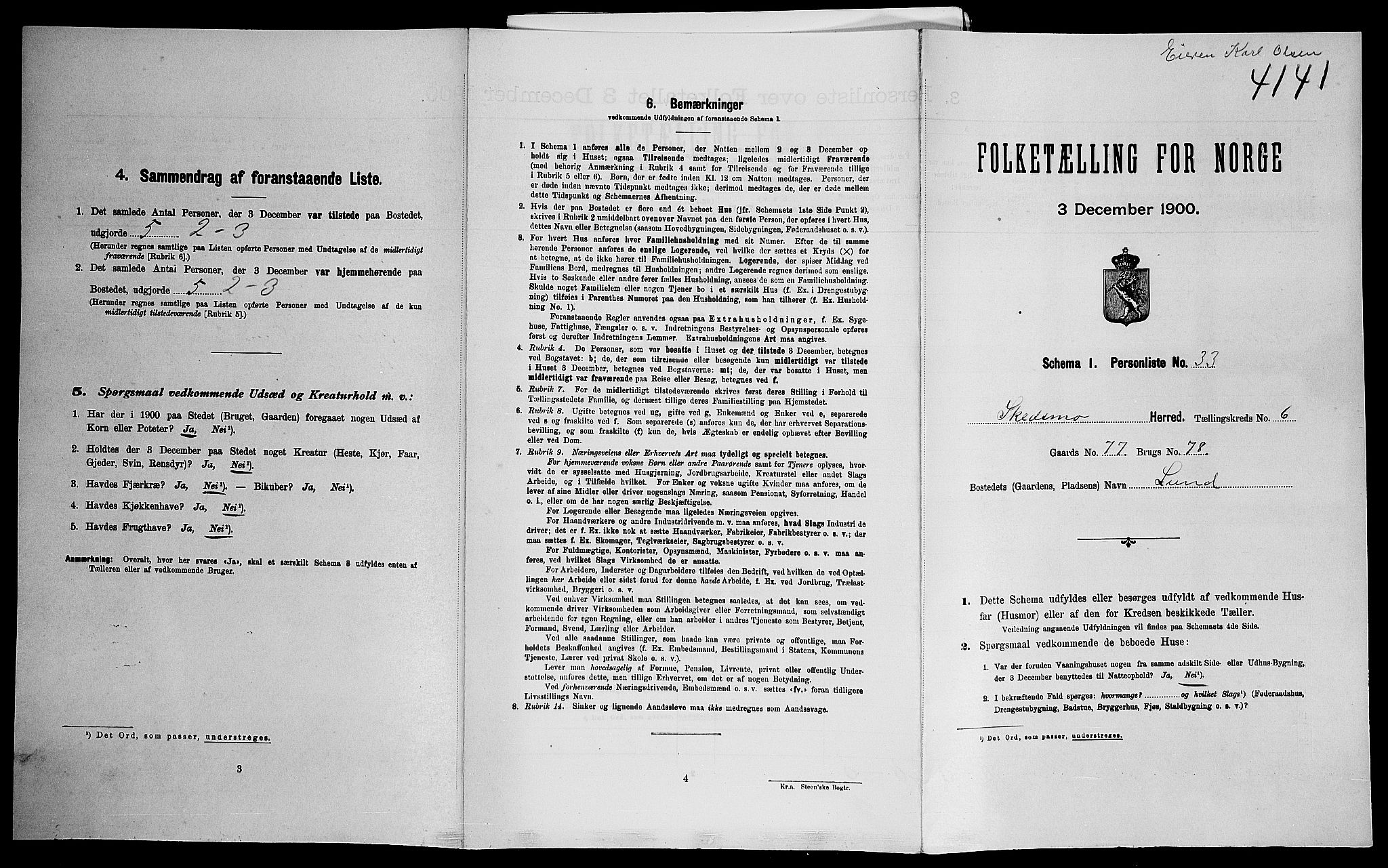 SAO, 1900 census for Skedsmo, 1900