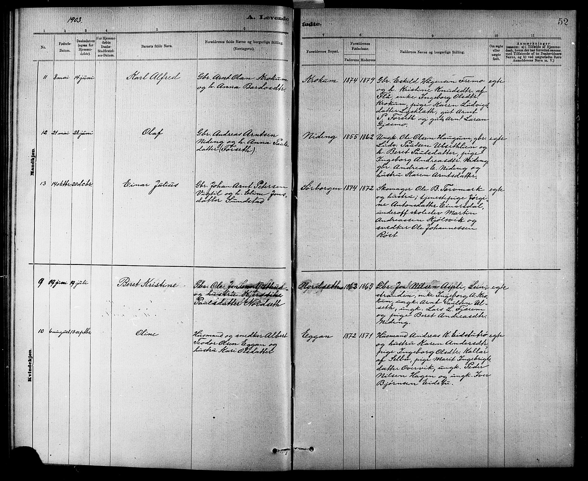 Ministerialprotokoller, klokkerbøker og fødselsregistre - Sør-Trøndelag, AV/SAT-A-1456/618/L0452: Parish register (copy) no. 618C03, 1884-1906, p. 52