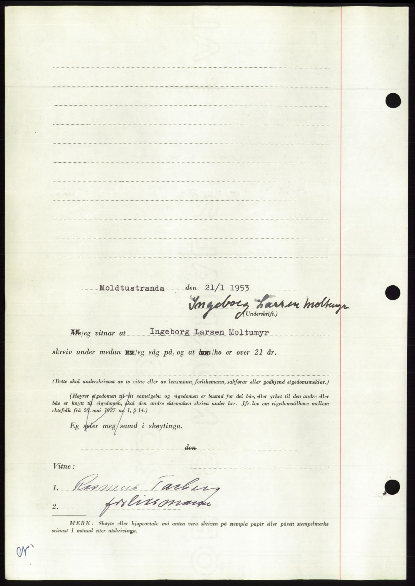 Søre Sunnmøre sorenskriveri, AV/SAT-A-4122/1/2/2C/L0094: Mortgage book no. 20A, 1953-1953, Diary no: : 180/1953