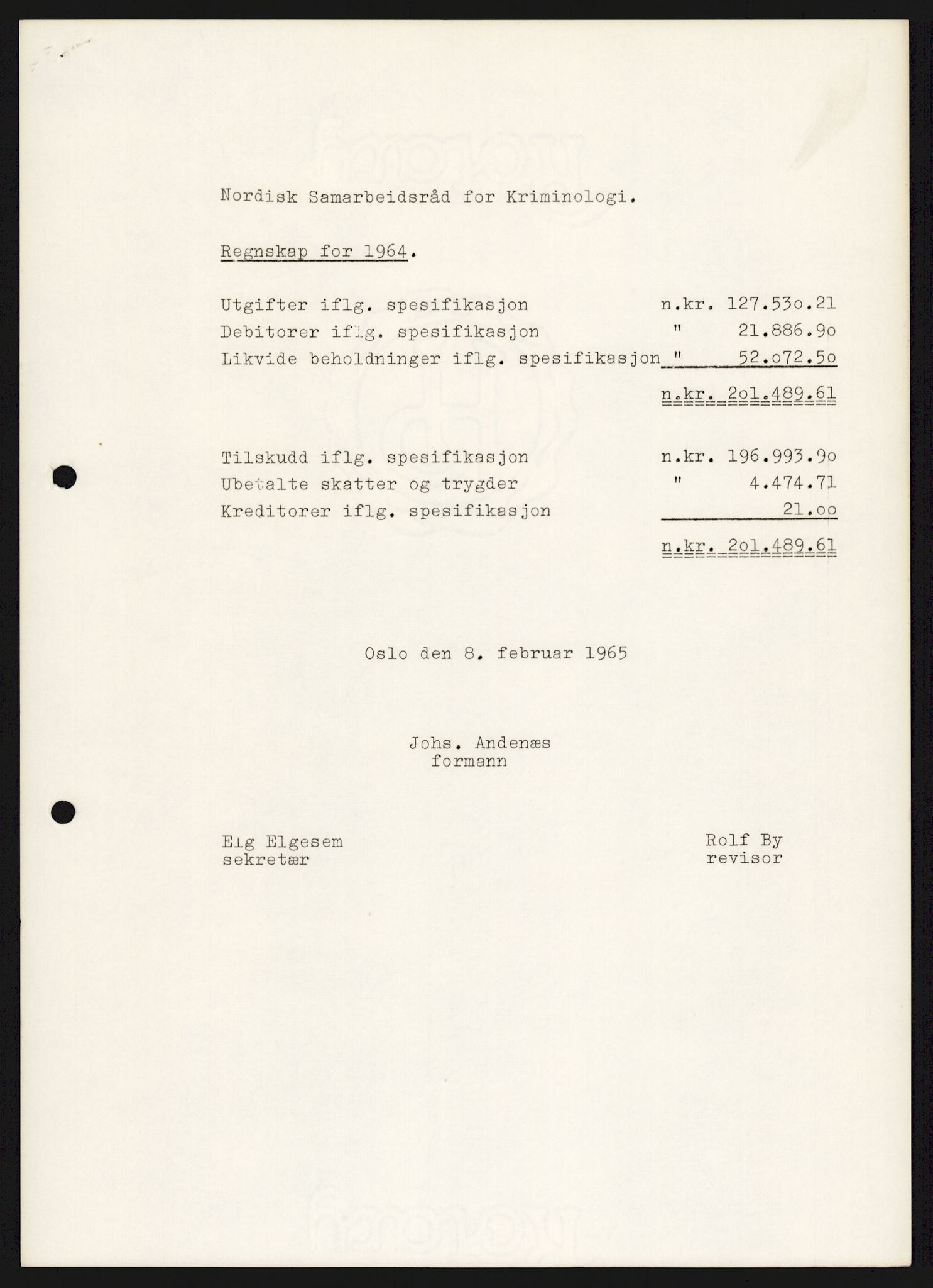 Justisdepartementet, Nordisk samarbeidsråd for kriminologi, AV/RA-S-1164/D/Da/L0001: A Rådets virksomhet, 1961-1974, p. 1098