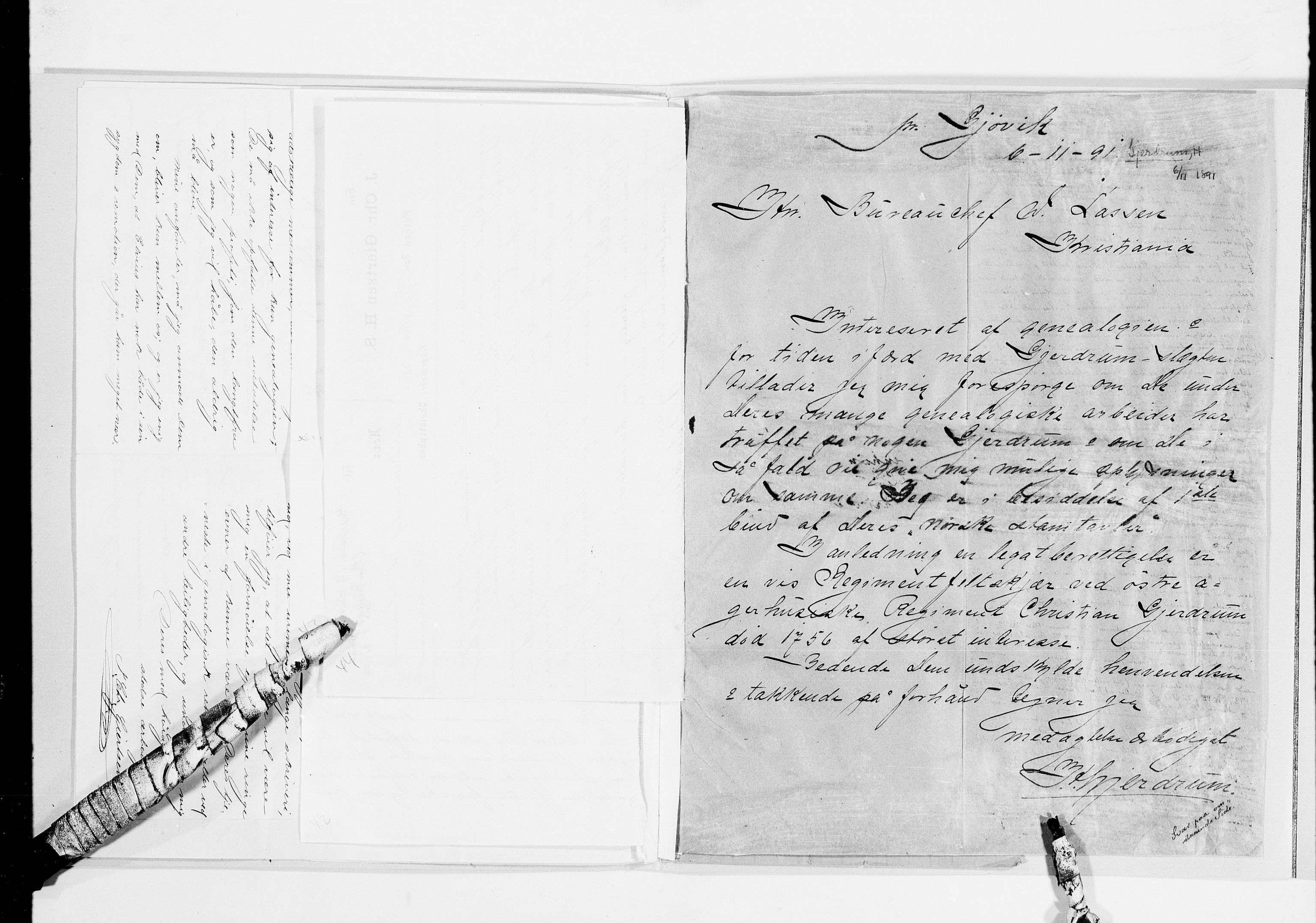 Lassens samlinger, AV/RA-PA-0051/G/L0097: Alfabetisk ordnede brev til Wilhelm Lassen: Fabritius - Grønvold, 1815-1907, p. 140