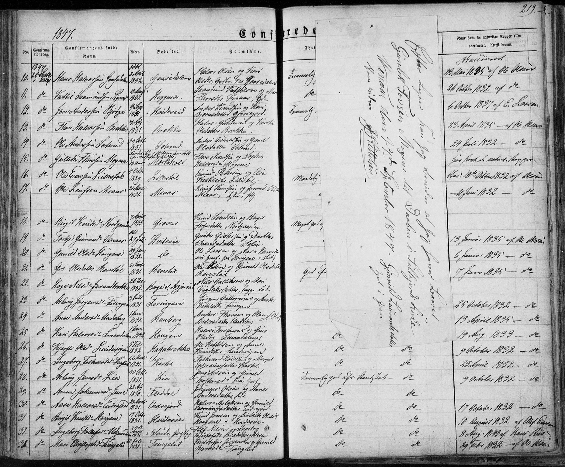 Seljord kirkebøker, SAKO/A-20/F/Fa/L0011: Parish register (official) no. I 11, 1831-1849, p. 219