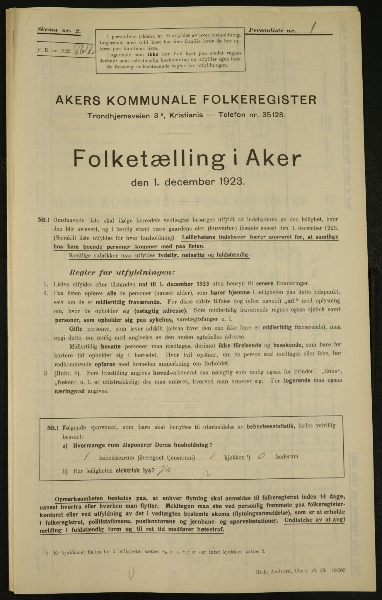 , Municipal Census 1923 for Aker, 1923, p. 5349