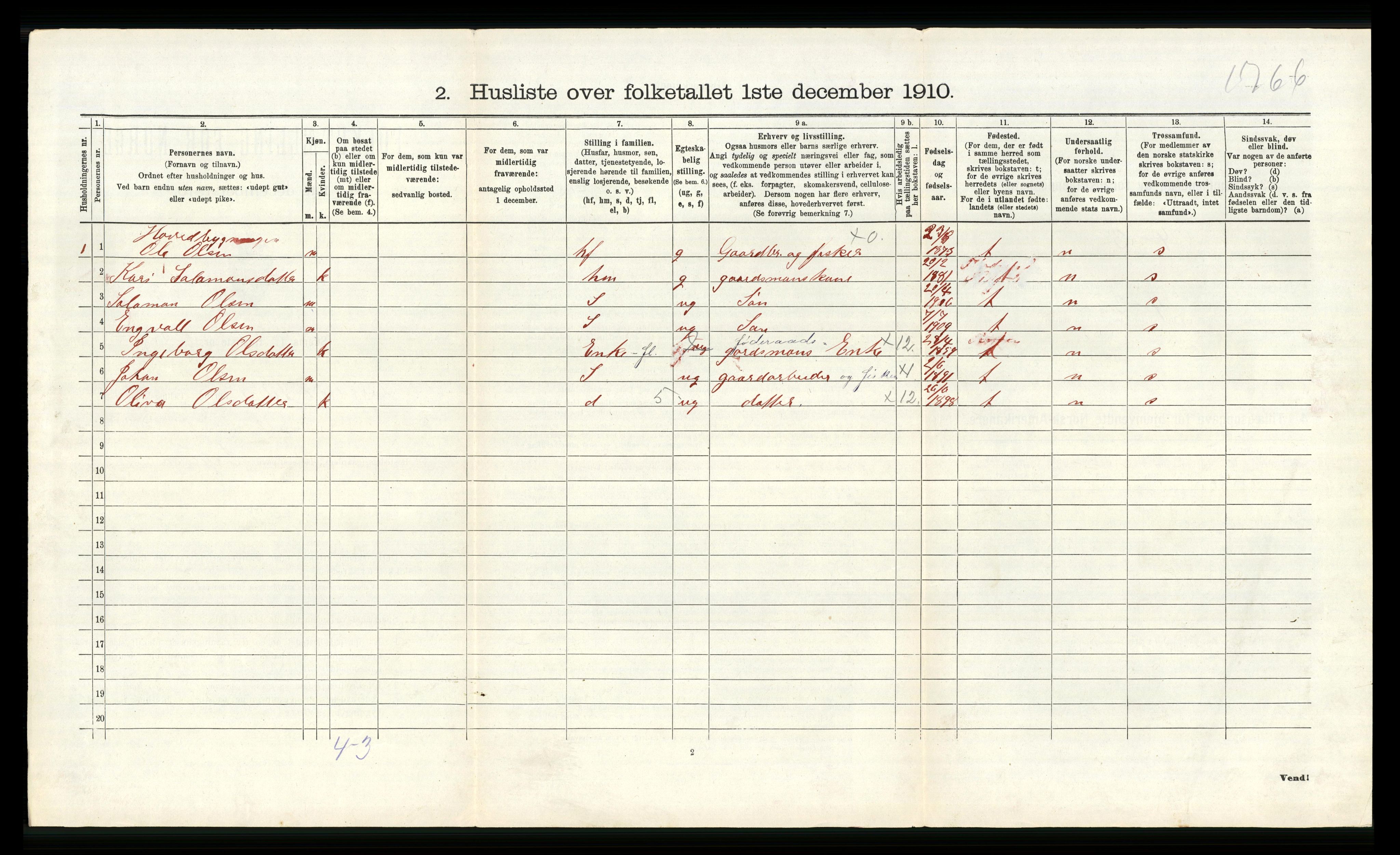 RA, 1910 census for Fitjar, 1910, p. 316