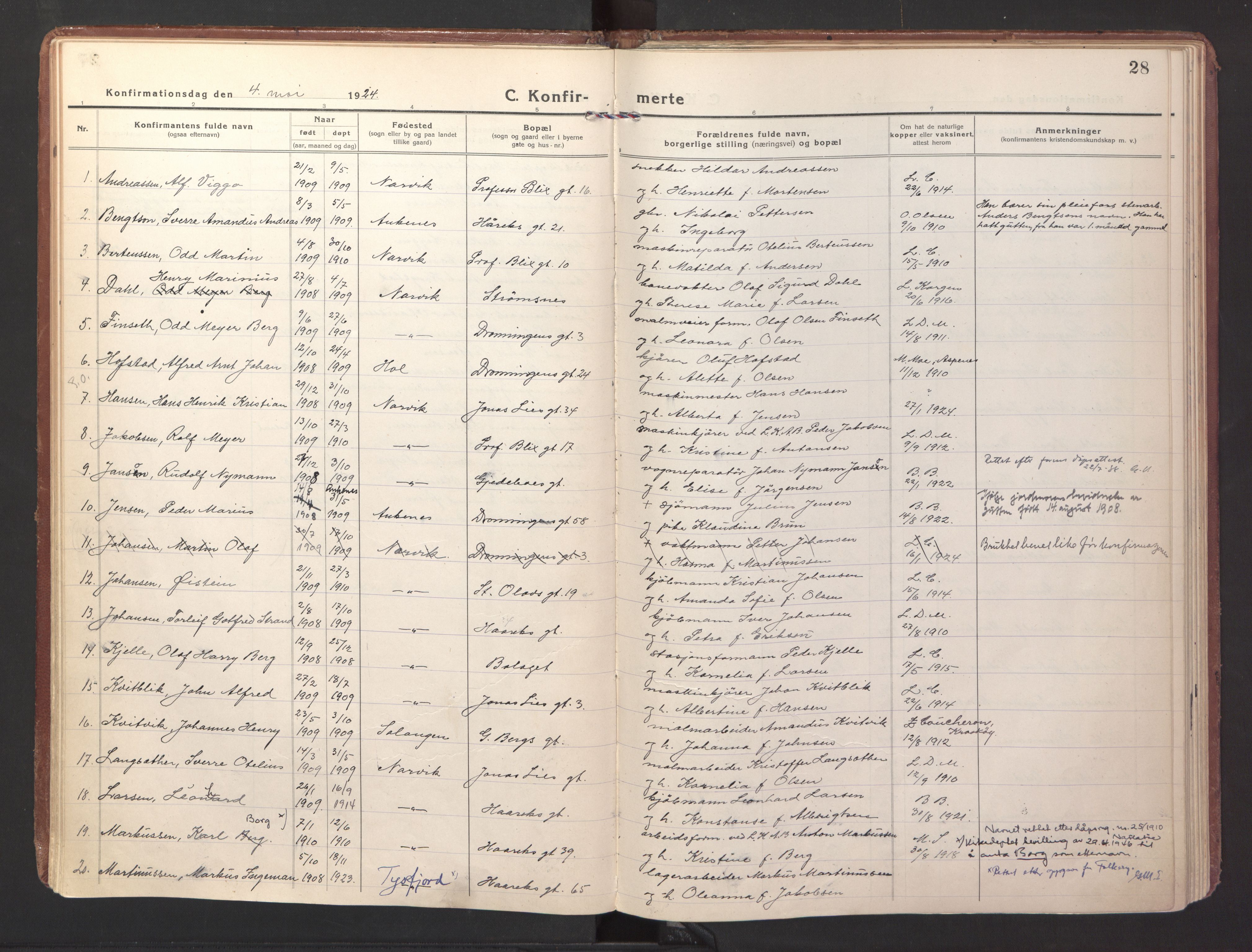 Ministerialprotokoller, klokkerbøker og fødselsregistre - Nordland, SAT/A-1459/871/L1004: Parish register (official) no. 871A20, 1921-1932, p. 28