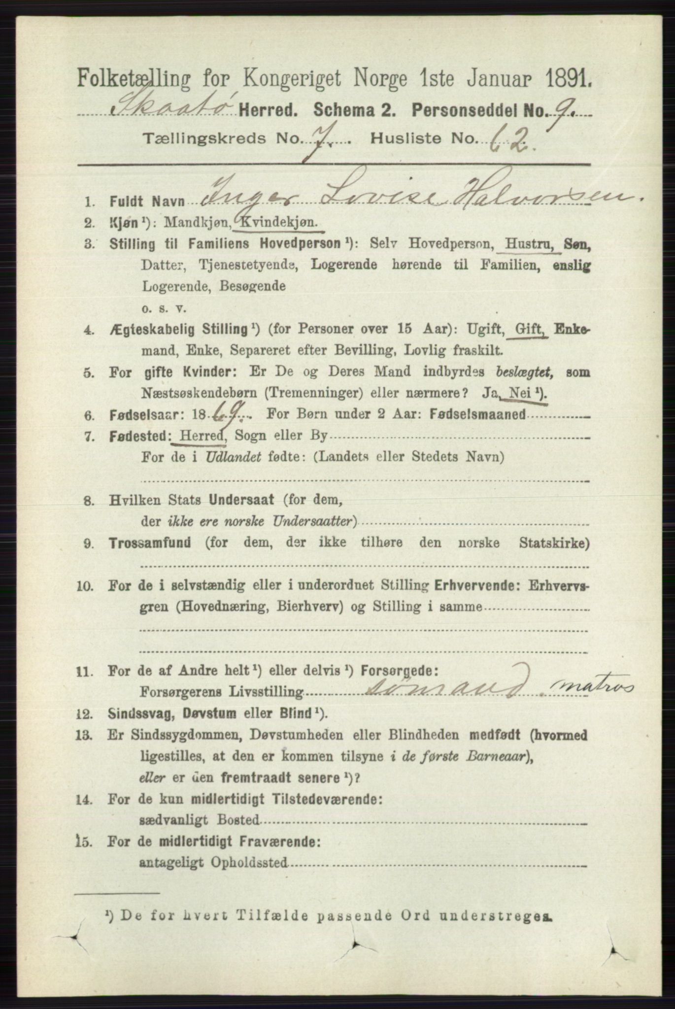 RA, 1891 census for 0815 Skåtøy, 1891, p. 3397