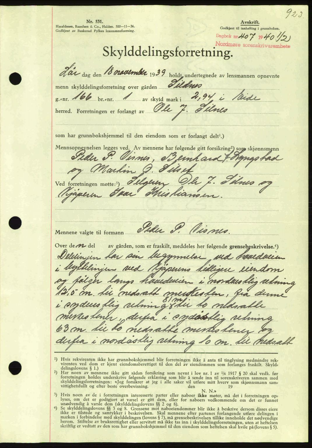 Nordmøre sorenskriveri, AV/SAT-A-4132/1/2/2Ca: Mortgage book no. A87, 1939-1940, Diary no: : 407/1940