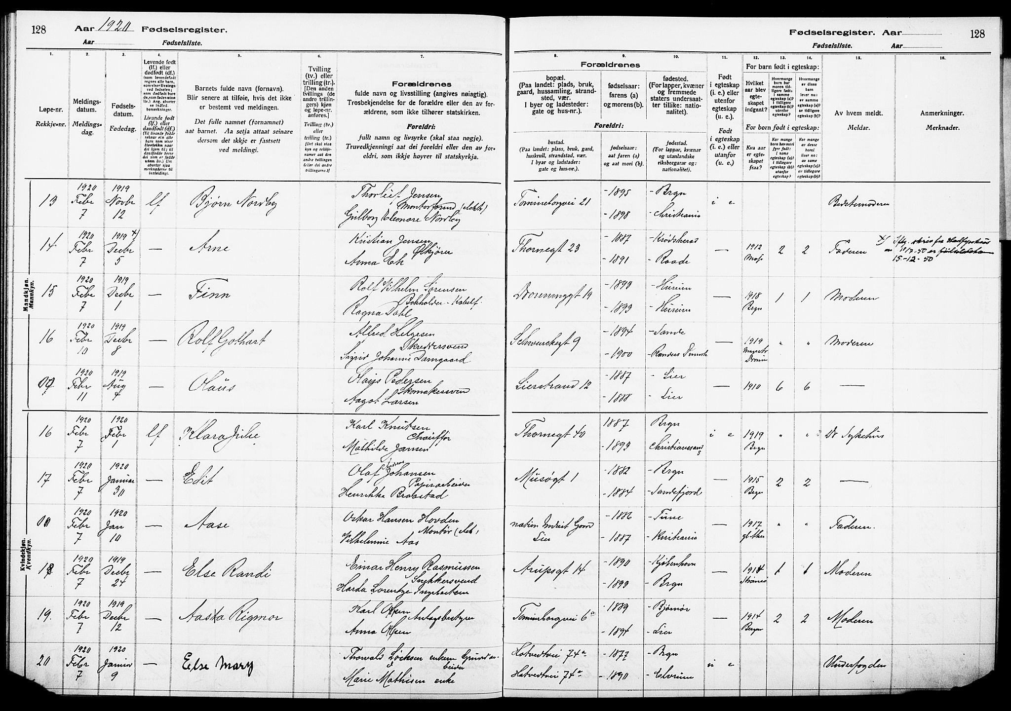 Bragernes kirkebøker, AV/SAKO-A-6/J/Ja/L0001: Birth register no. 1, 1916-1922, p. 128