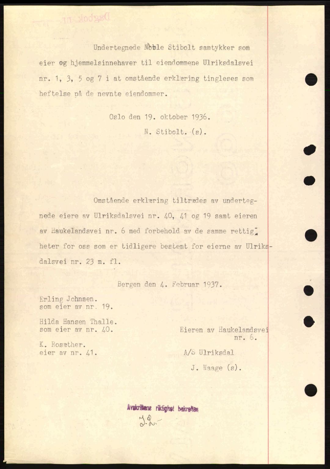 Byfogd og Byskriver i Bergen, SAB/A-3401/03/03Bc/L0004: Mortgage book no. A3-4, 1936-1937, Diary no: : 1142/1937