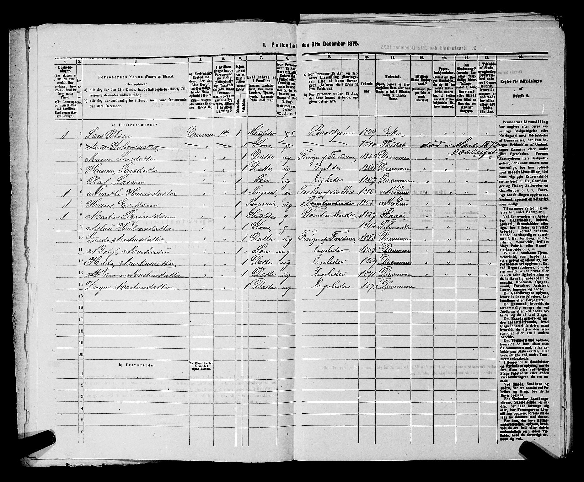 SAKO, 1875 census for 0602 Drammen, 1875, p. 1772