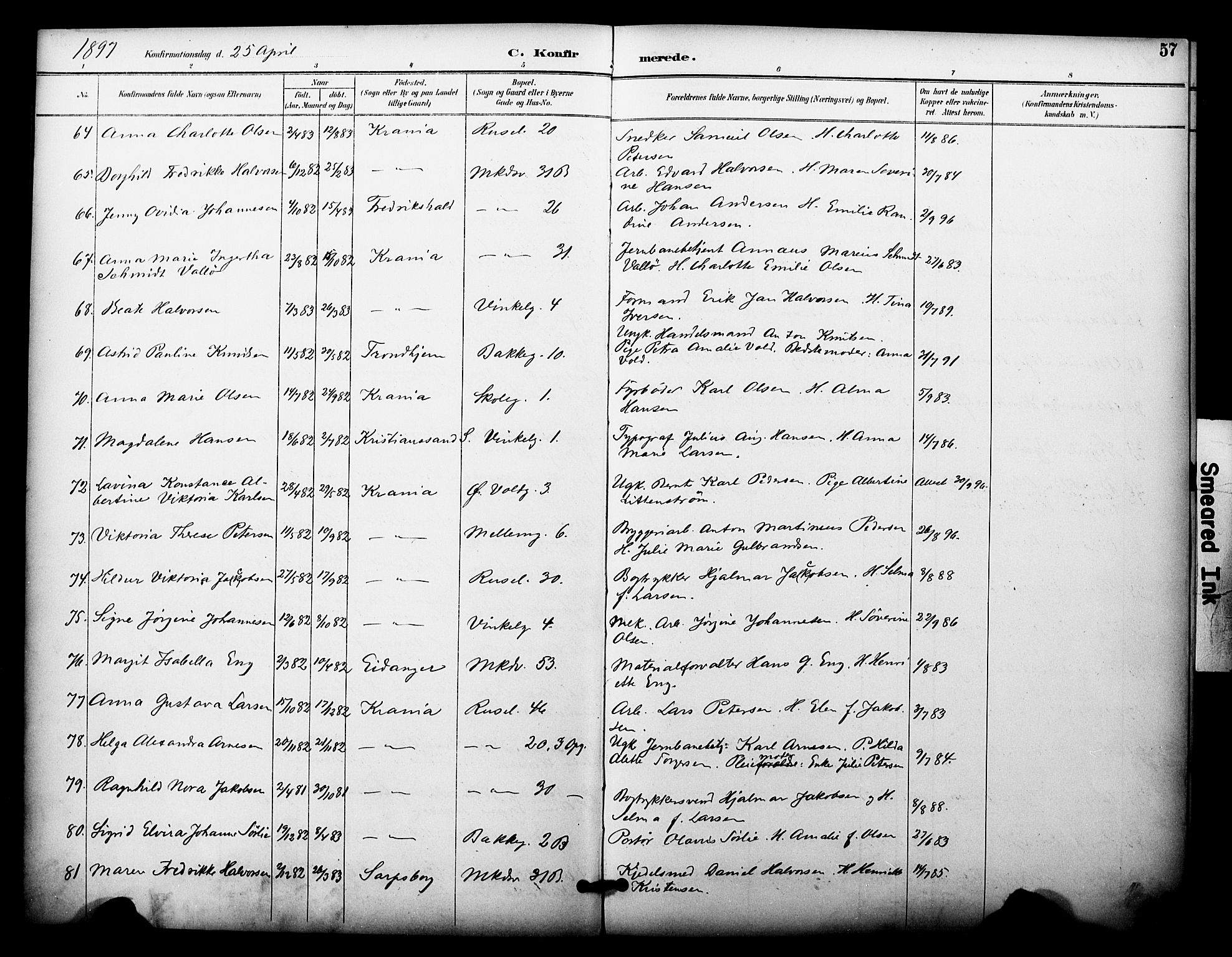 Johannes prestekontor Kirkebøker, AV/SAO-A-10852/F/Fa/L0005: Parish register (official) no. 5, 1893-1907, p. 57