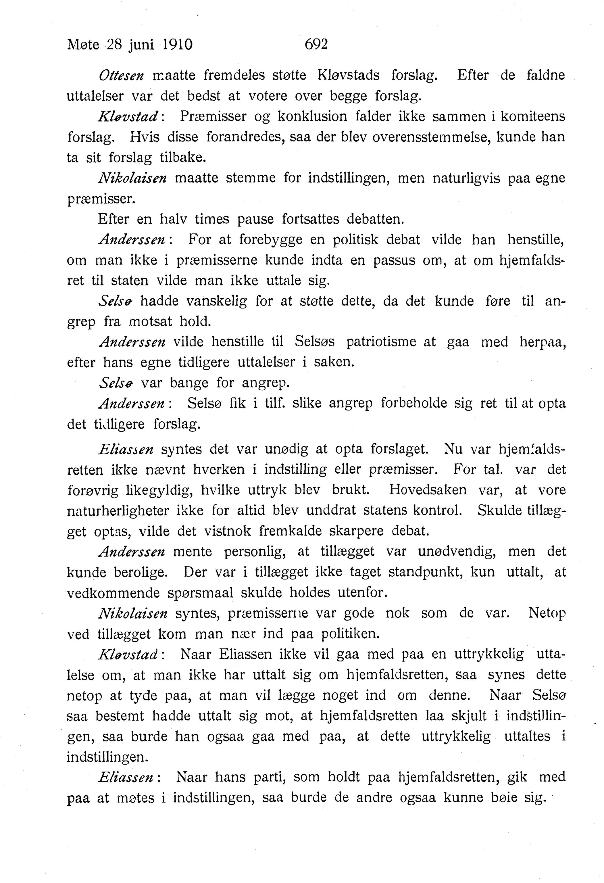 Nordland Fylkeskommune. Fylkestinget, AIN/NFK-17/176/A/Ac/L0033: Fylkestingsforhandlinger 1910, 1910