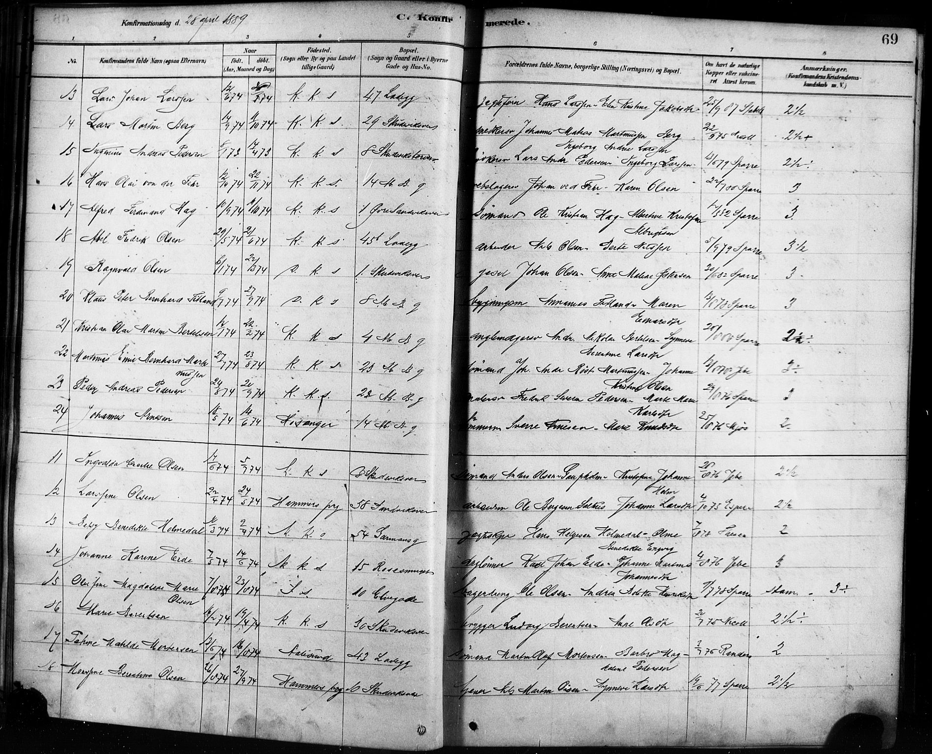 Sandviken Sokneprestembete, SAB/A-77601/H/Ha/L0002: Parish register (official) no. A 2, 1878-1896, p. 69