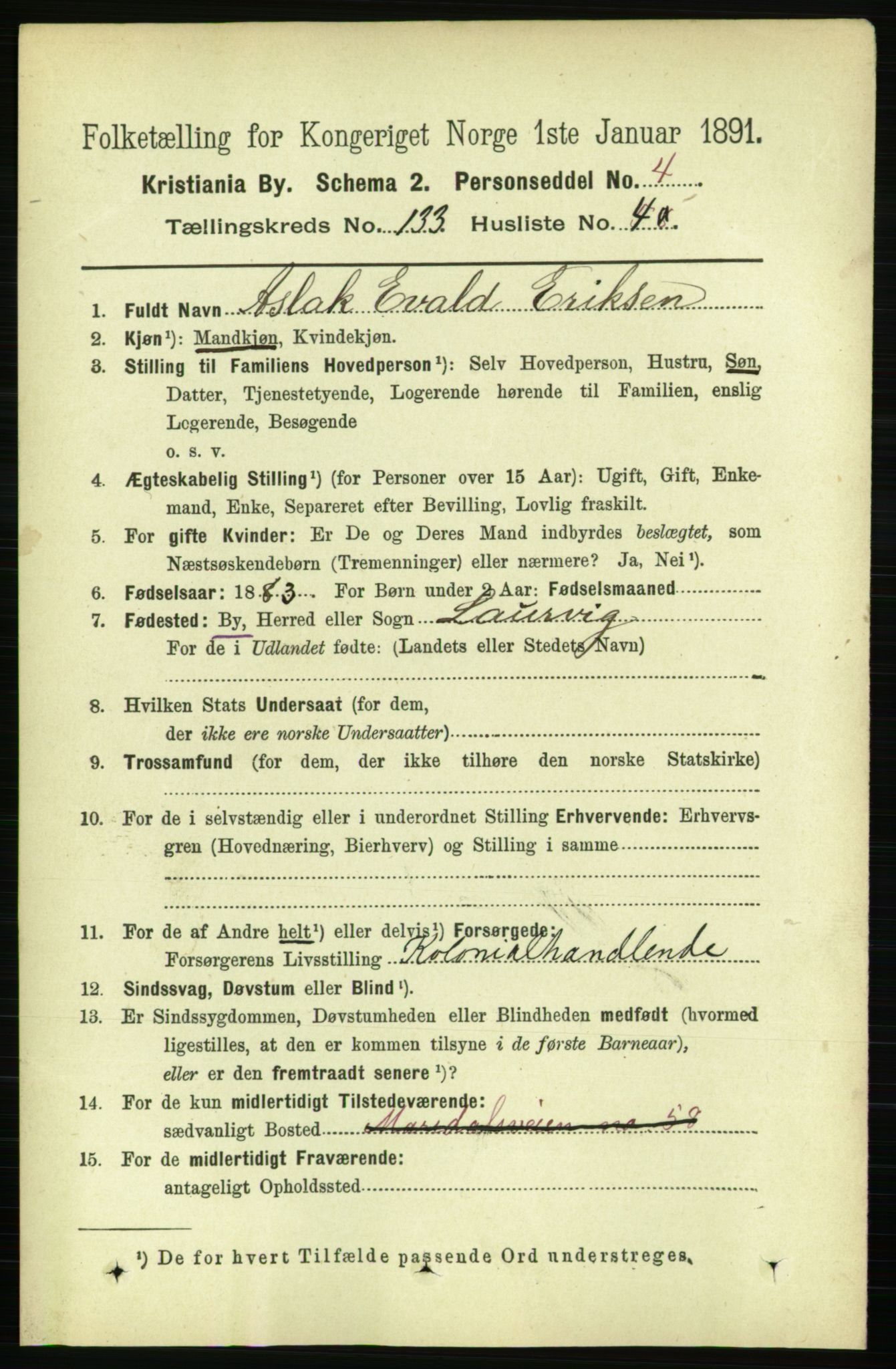 RA, 1891 census for 0301 Kristiania, 1891, p. 72598