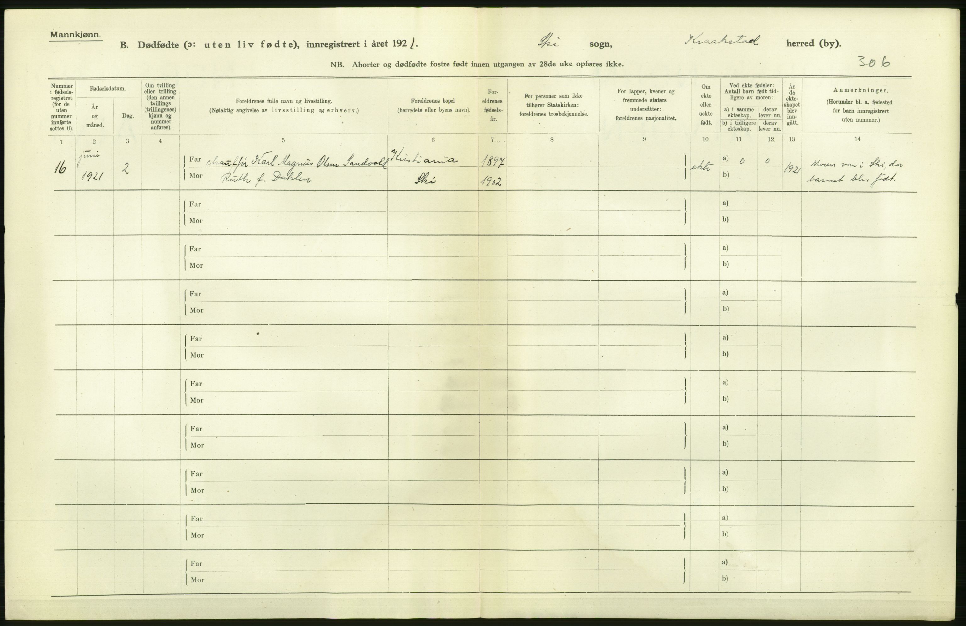 Statistisk sentralbyrå, Sosiodemografiske emner, Befolkning, AV/RA-S-2228/D/Df/Dfc/Dfca/L0006: Akershus fylke: Gifte. dødfødte. Bygder og byer., 1921, p. 336