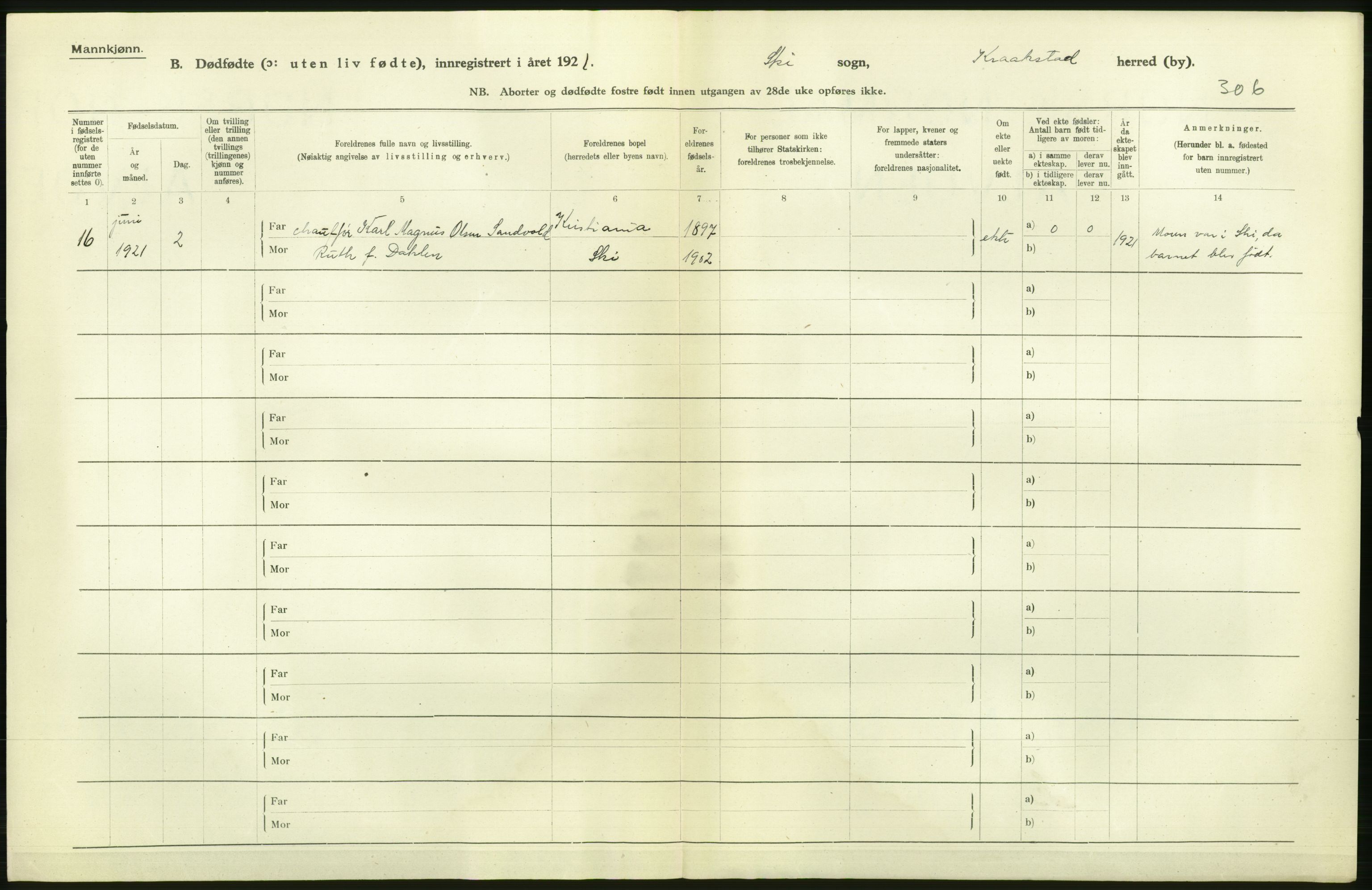 Statistisk sentralbyrå, Sosiodemografiske emner, Befolkning, RA/S-2228/D/Df/Dfc/Dfca/L0006: Akershus fylke: Gifte. dødfødte. Bygder og byer., 1921, p. 336