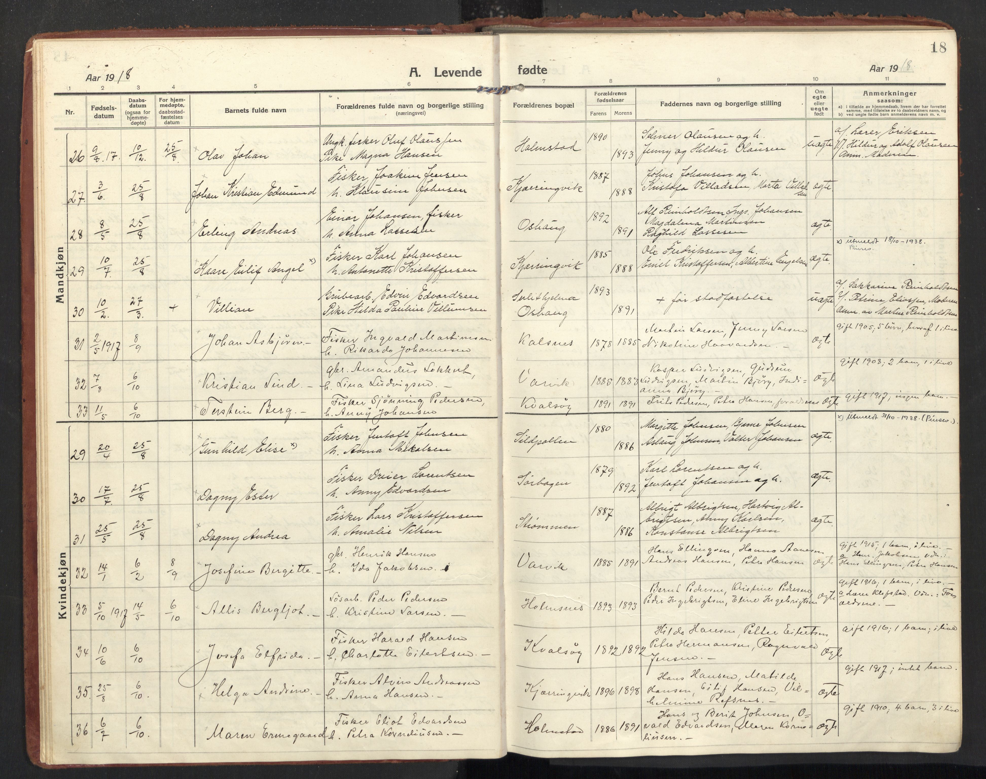 Ministerialprotokoller, klokkerbøker og fødselsregistre - Nordland, AV/SAT-A-1459/890/L1288: Parish register (official) no. 890A03, 1915-1925, p. 18
