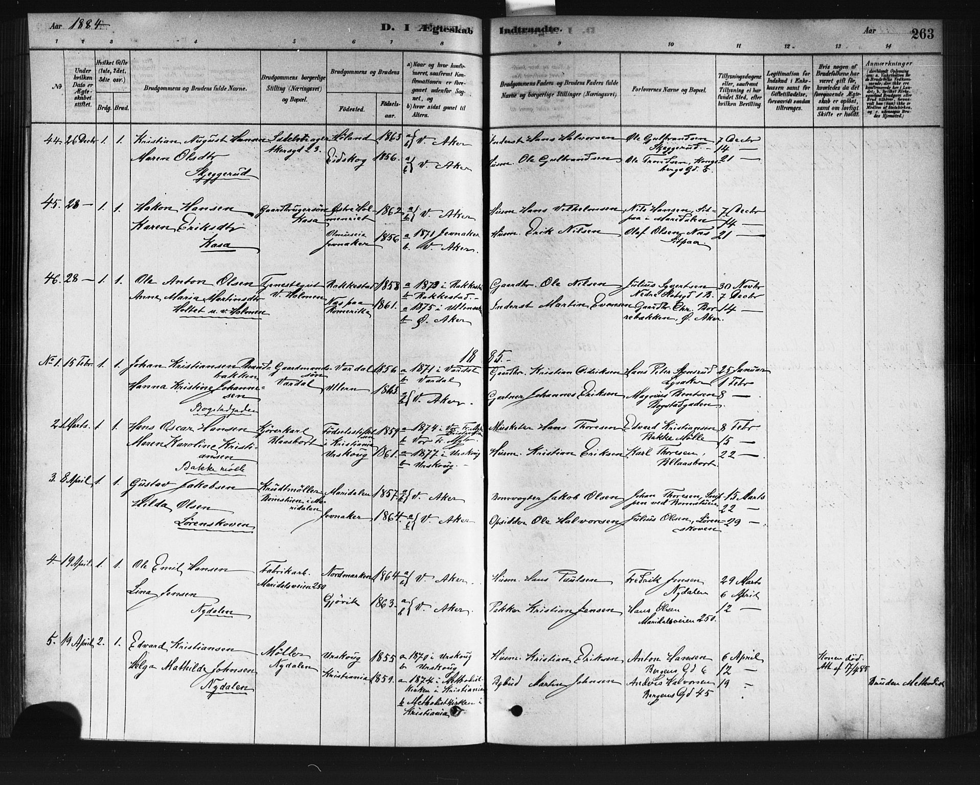 Vestre Aker prestekontor Kirkebøker, SAO/A-10025/F/Fa/L0008: Parish register (official) no. 8, 1878-1903, p. 263