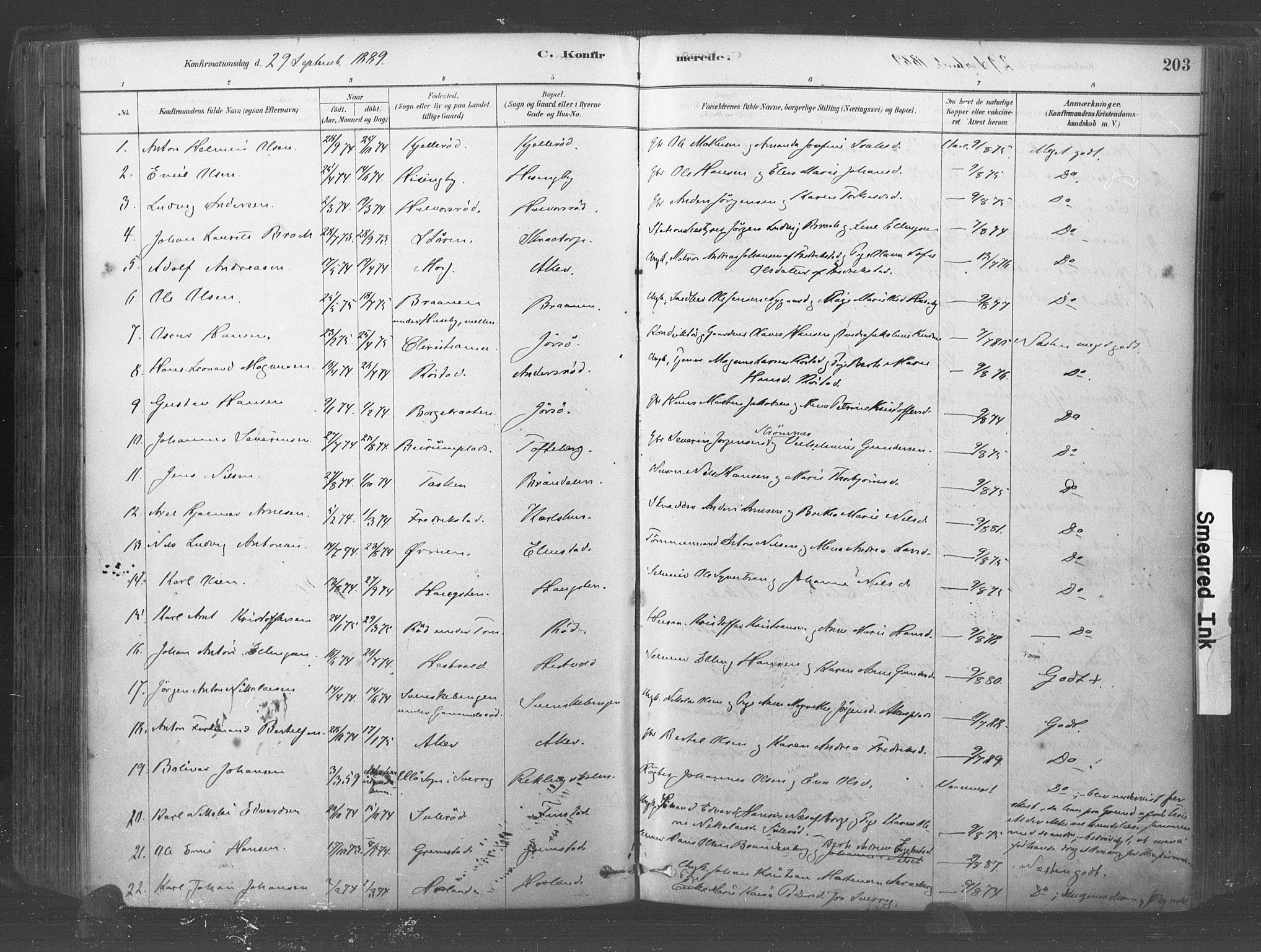 Råde prestekontor kirkebøker, SAO/A-2009/F/Fa/L0007: Parish register (official) no. 7, 1878-1902, p. 203