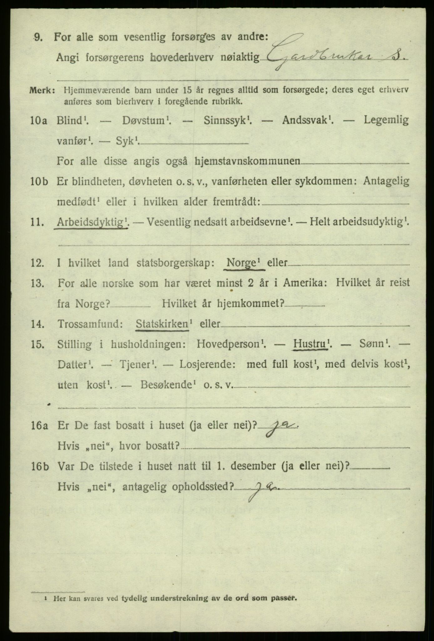 SAB, 1920 census for Lærdal, 1920, p. 1761