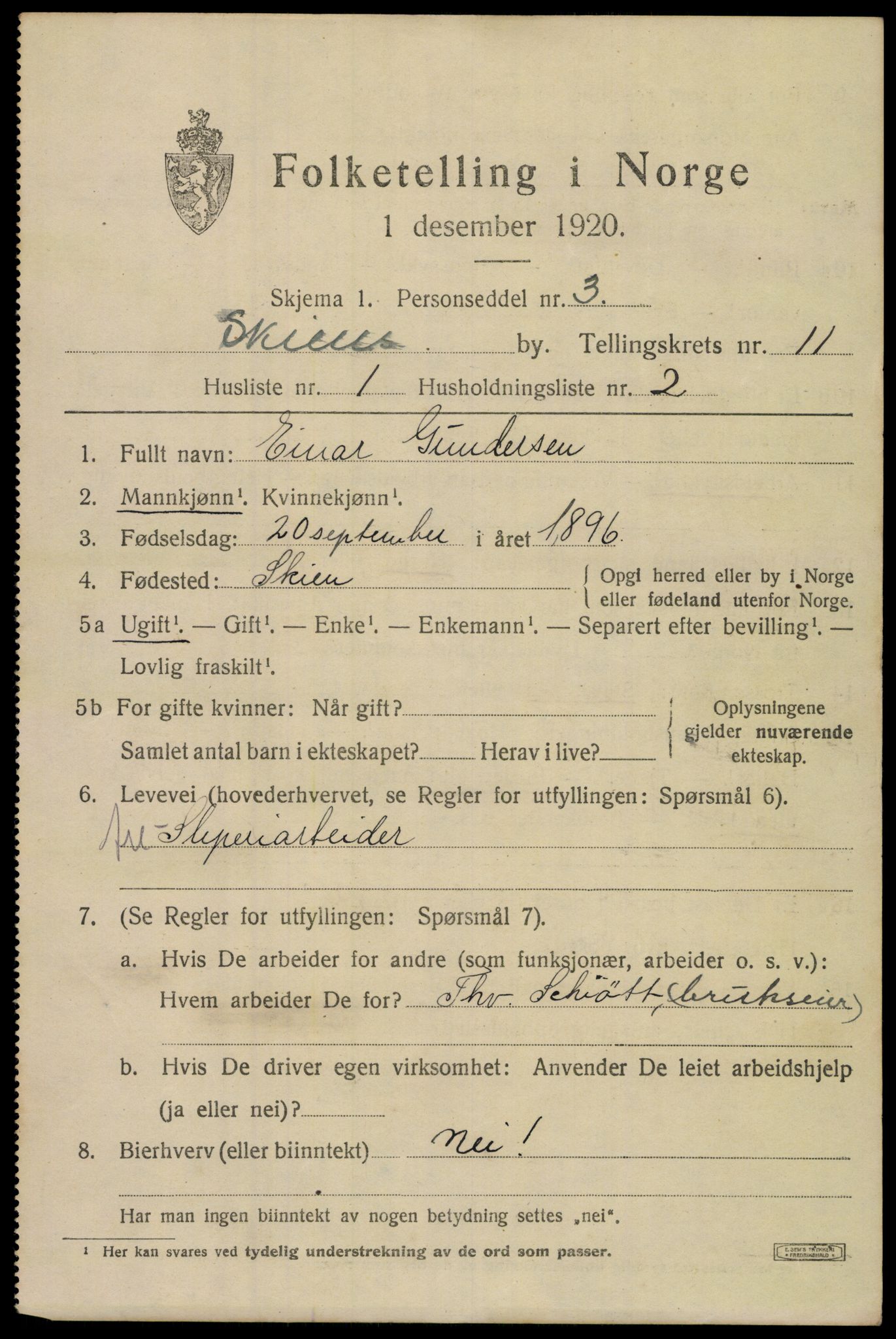 SAKO, 1920 census for Skien, 1920, p. 35274