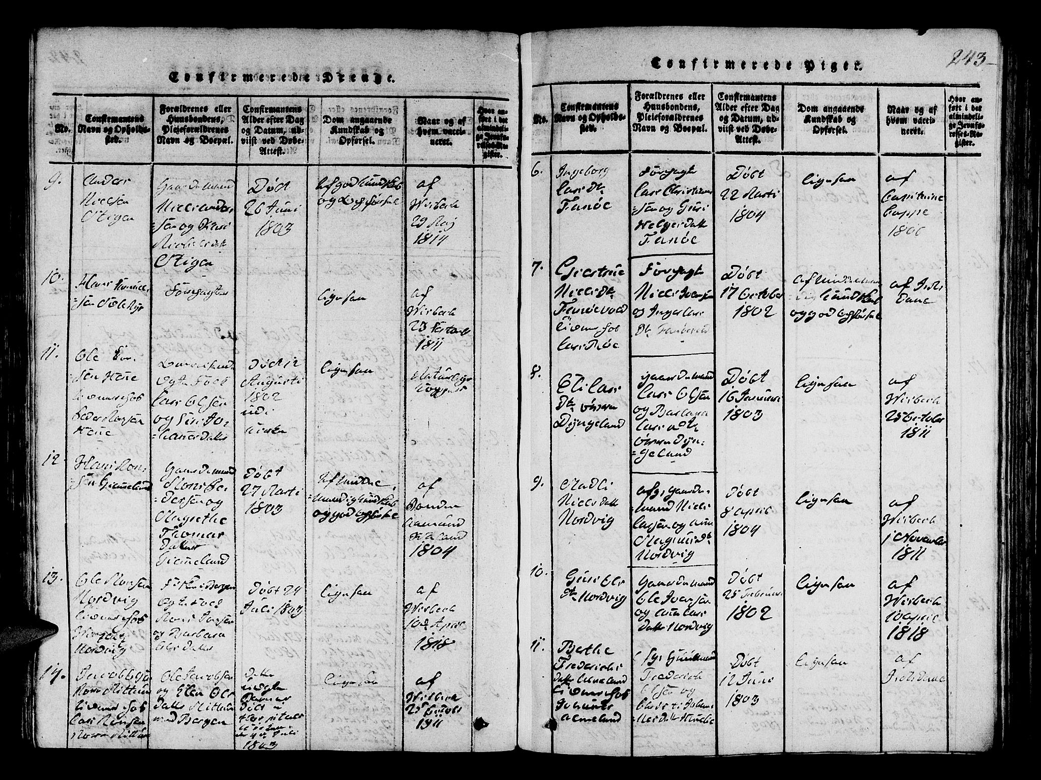 Fana Sokneprestembete, AV/SAB-A-75101/H/Hab/Haba/L0001: Parish register (copy) no. A 1, 1816-1836, p. 243