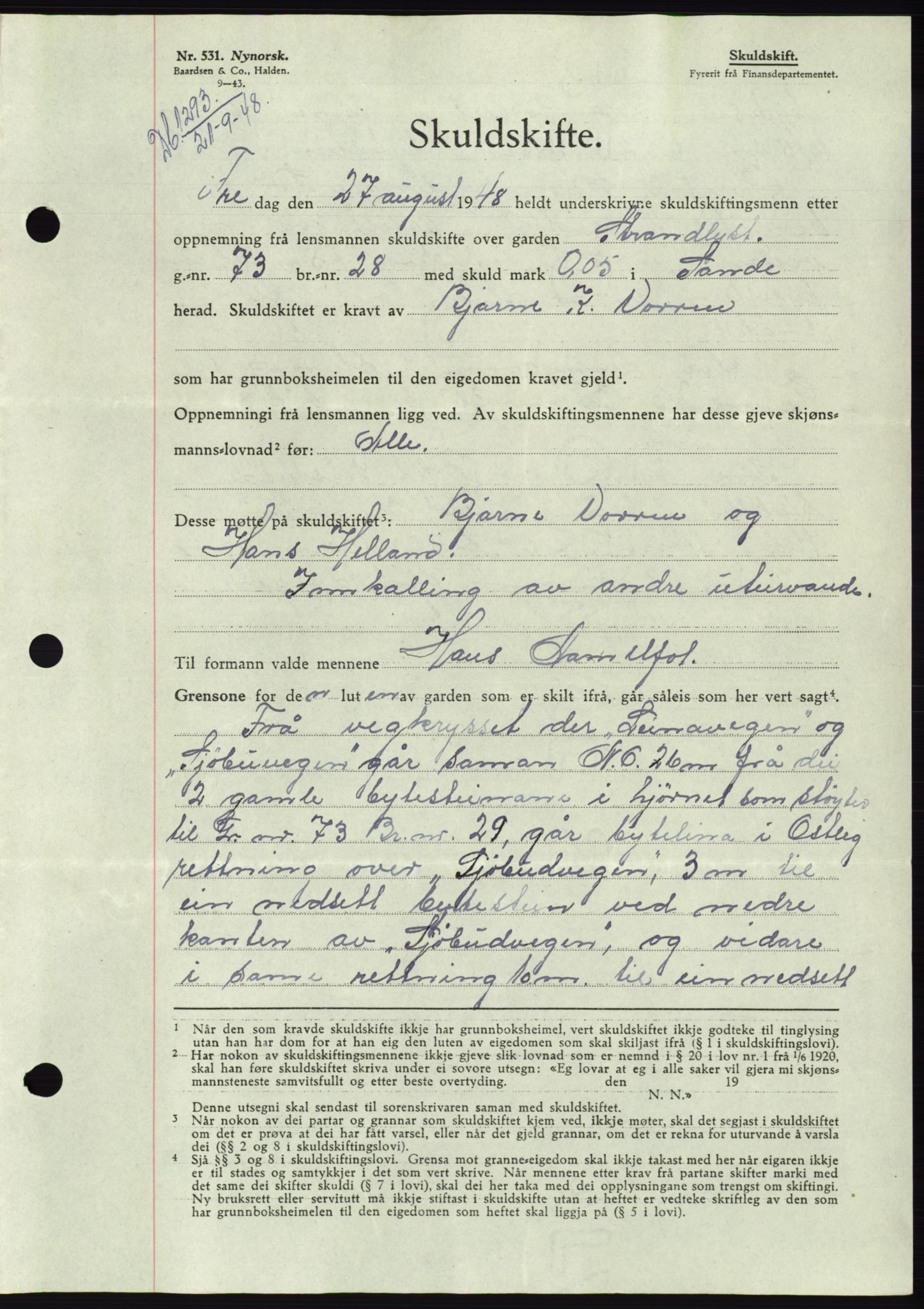 Søre Sunnmøre sorenskriveri, AV/SAT-A-4122/1/2/2C/L0083: Mortgage book no. 9A, 1948-1949, Diary no: : 1293/1948