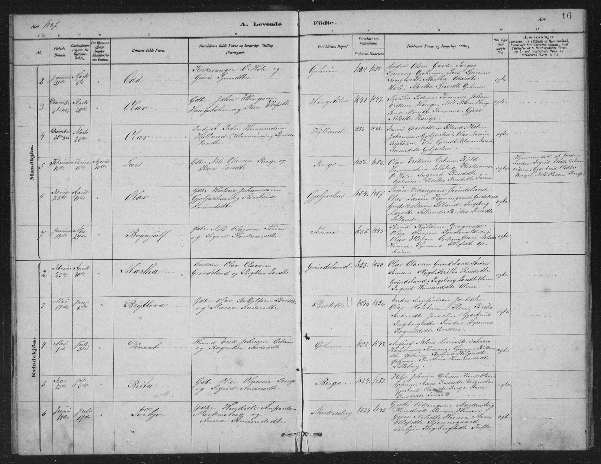 Vossestrand Sokneprestembete, AV/SAB-A-79101/H/Hab: Parish register (copy) no. A 2, 1880-1902, p. 16