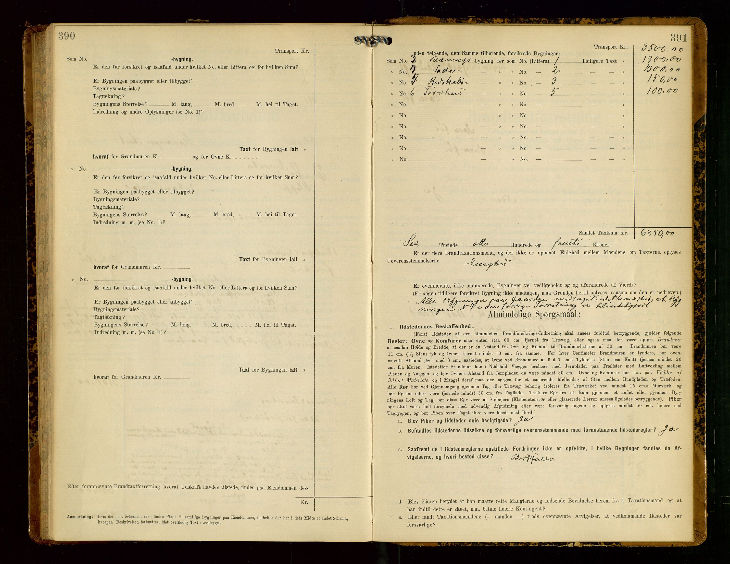 Klepp lensmannskontor, SAST/A-100163/Goc/L0005: "Brandtaxationsprotokol" m/register, 1908, p. 390-391