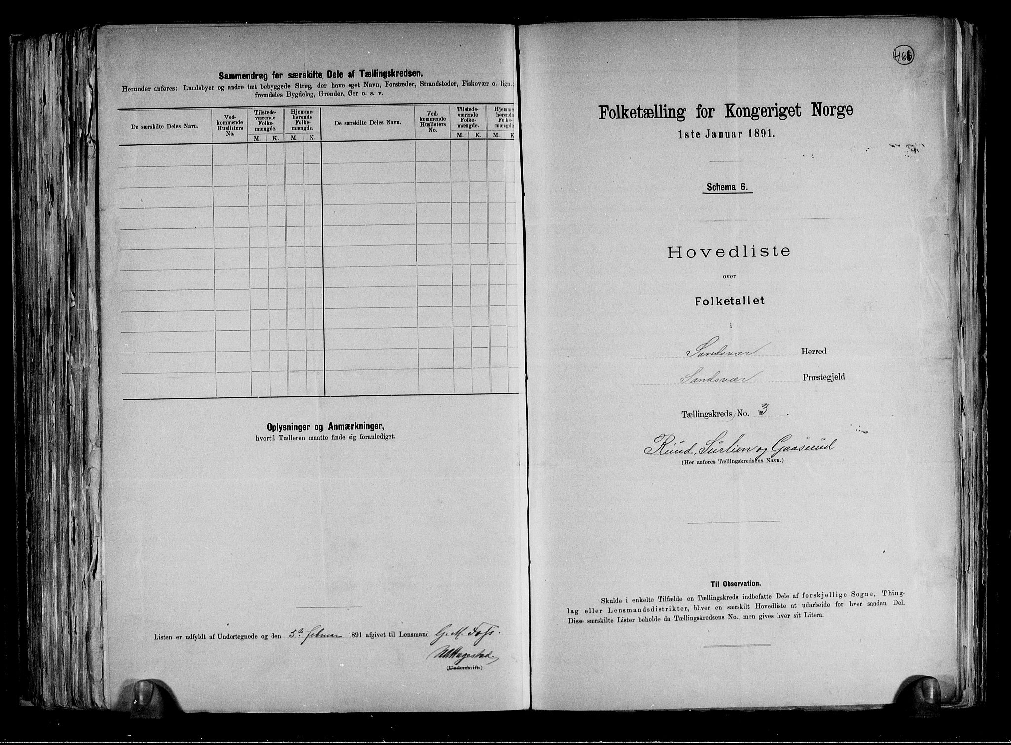 RA, 1891 census for 0629 Sandsvær, 1891, p. 9