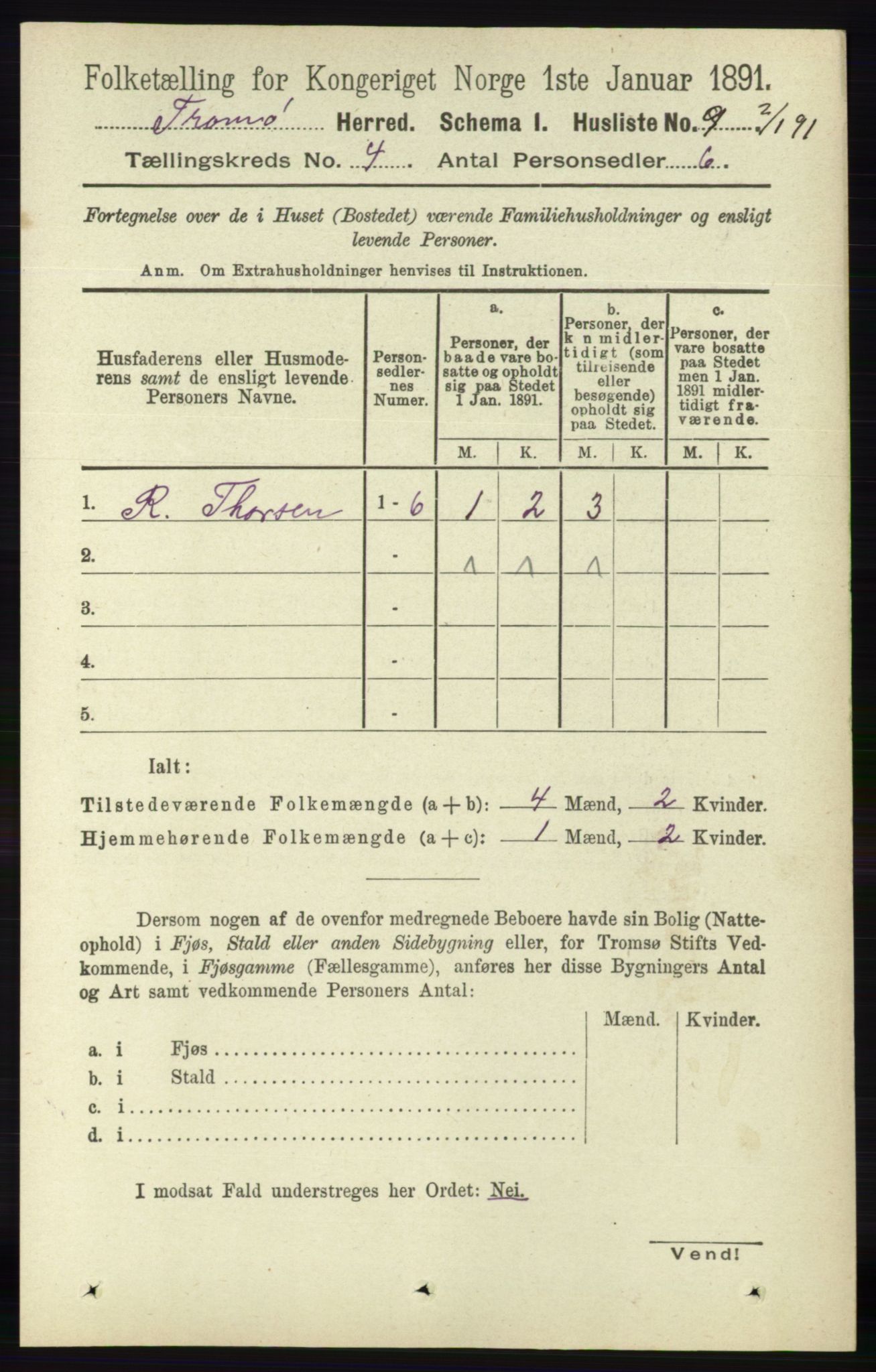 RA, 1891 census for 0921 Tromøy, 1891, p. 1365