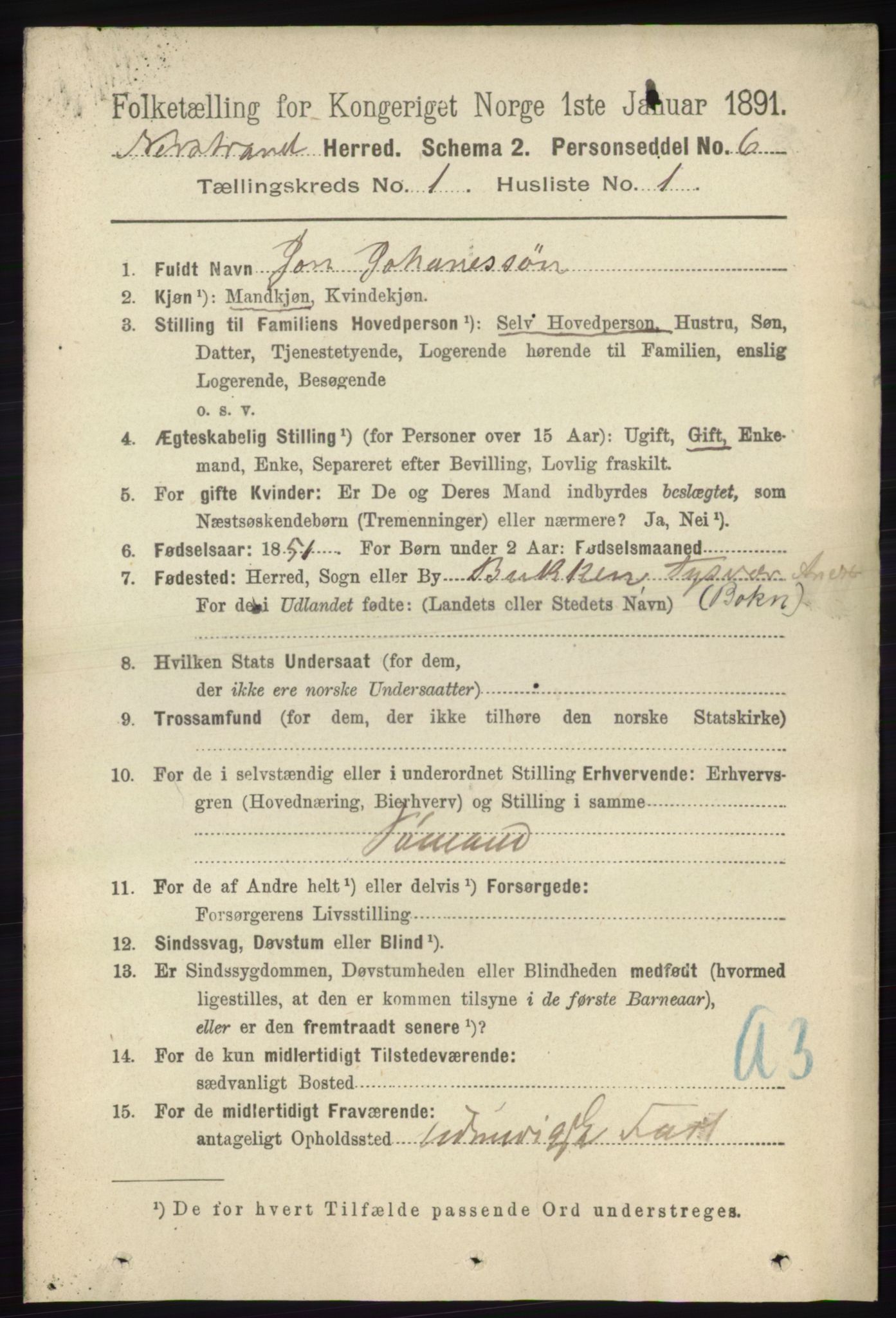 RA, 1891 census for 1139 Nedstrand, 1891, p. 57