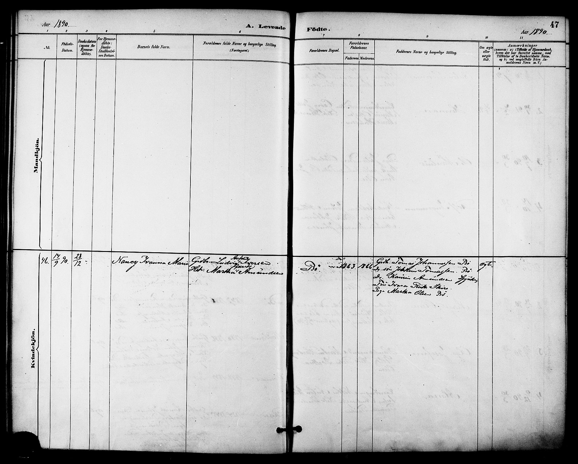 Ministerialprotokoller, klokkerbøker og fødselsregistre - Nordland, AV/SAT-A-1459/895/L1371: Parish register (official) no. 895A06, 1885-1894, p. 47