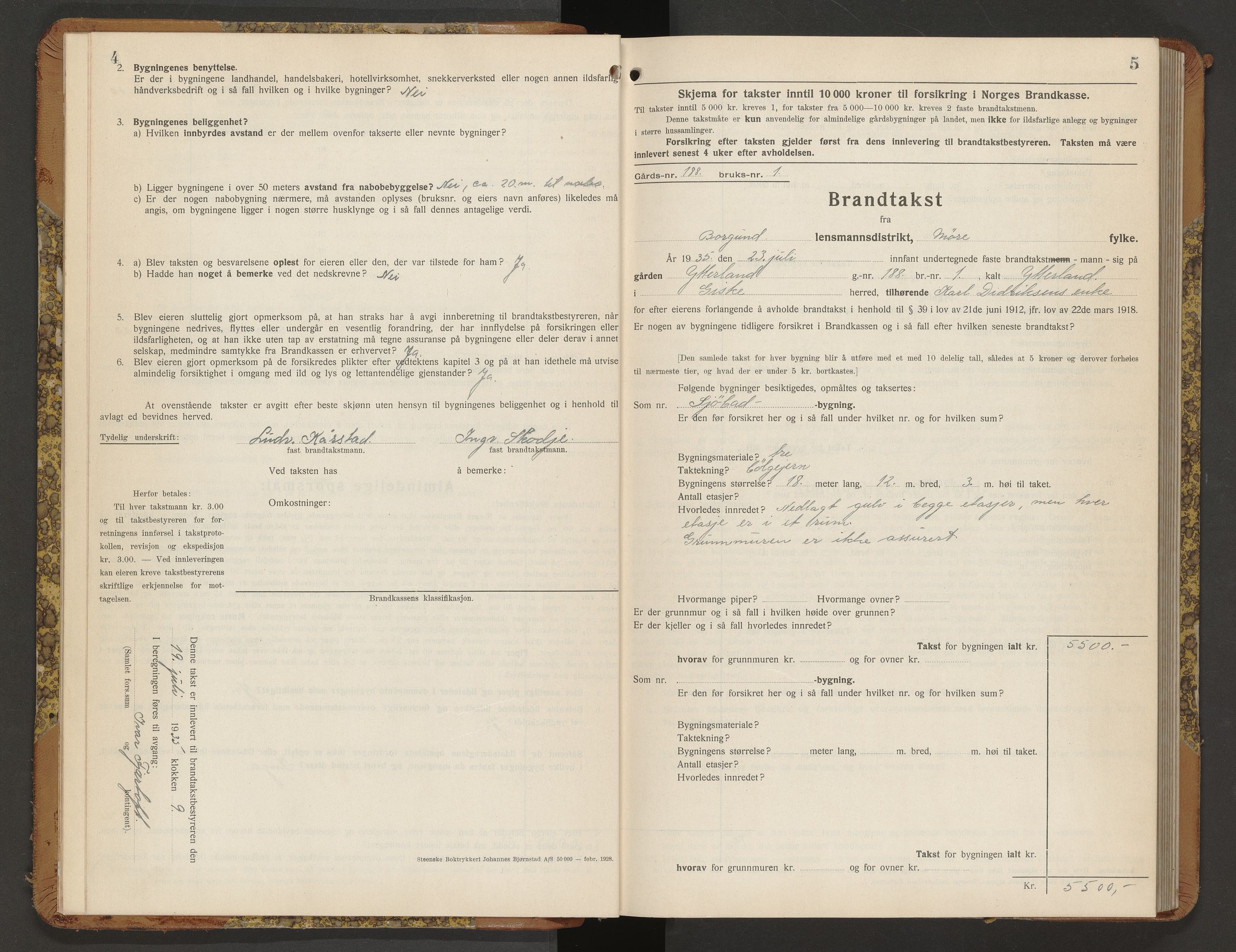 Norges Brannkasse Borgund, AV/SAT-A-5495/Fb/L0002: Branntakstprotokoll, 1935-1940, p. 4-5