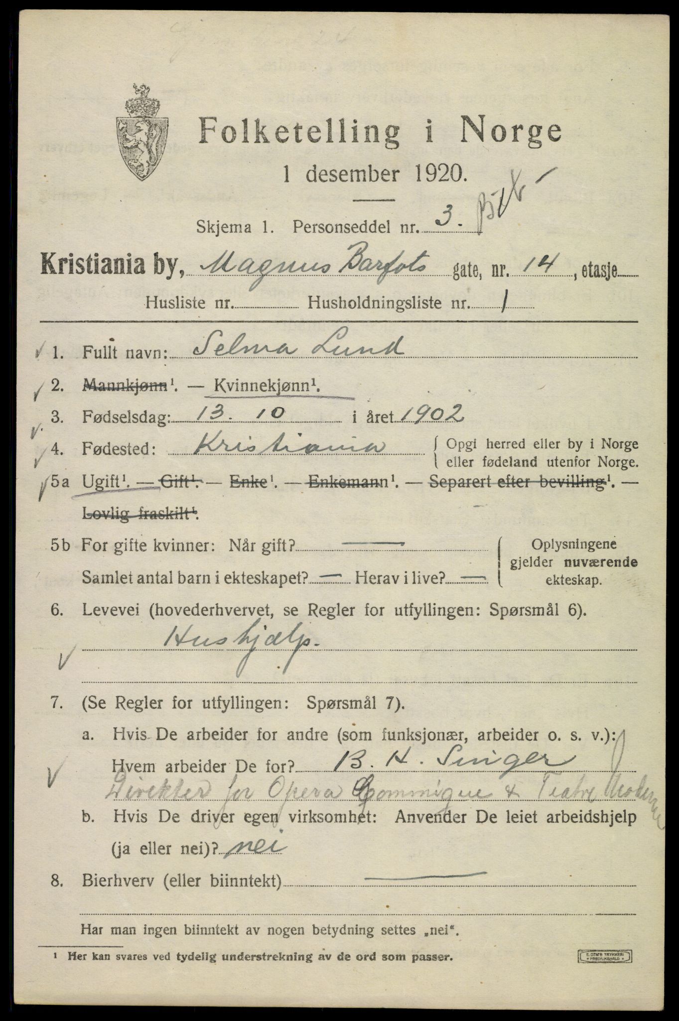 SAO, 1920 census for Kristiania, 1920, p. 369143