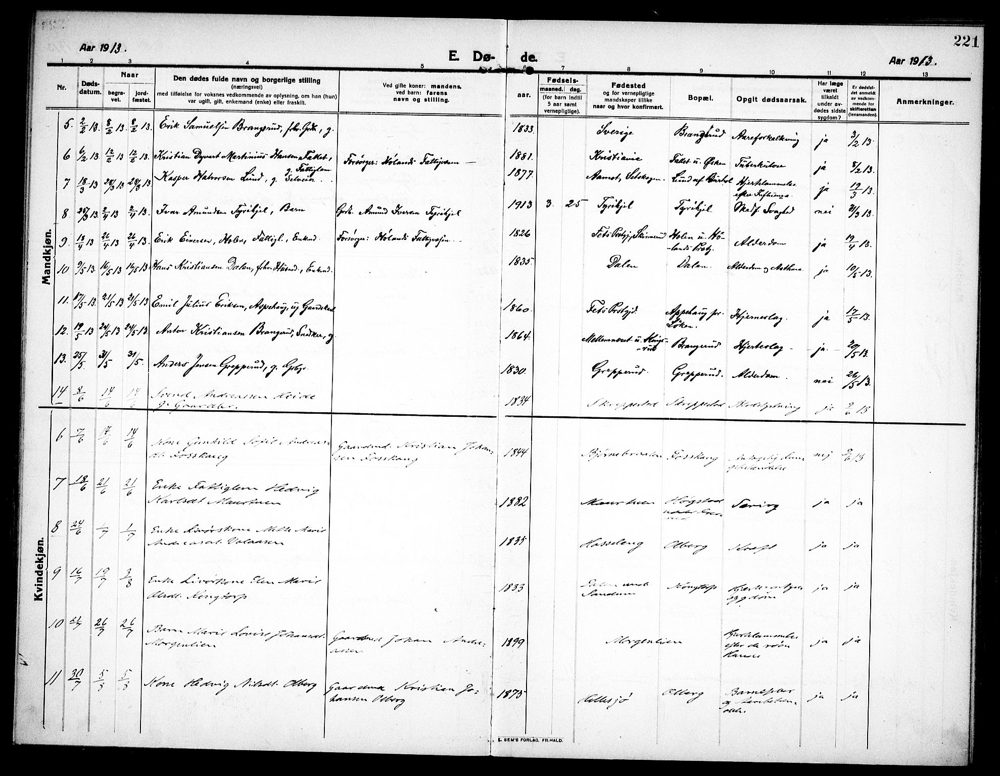 Høland prestekontor Kirkebøker, SAO/A-10346a/F/Fa/L0016: Parish register (official) no. I 16, 1912-1921, p. 221