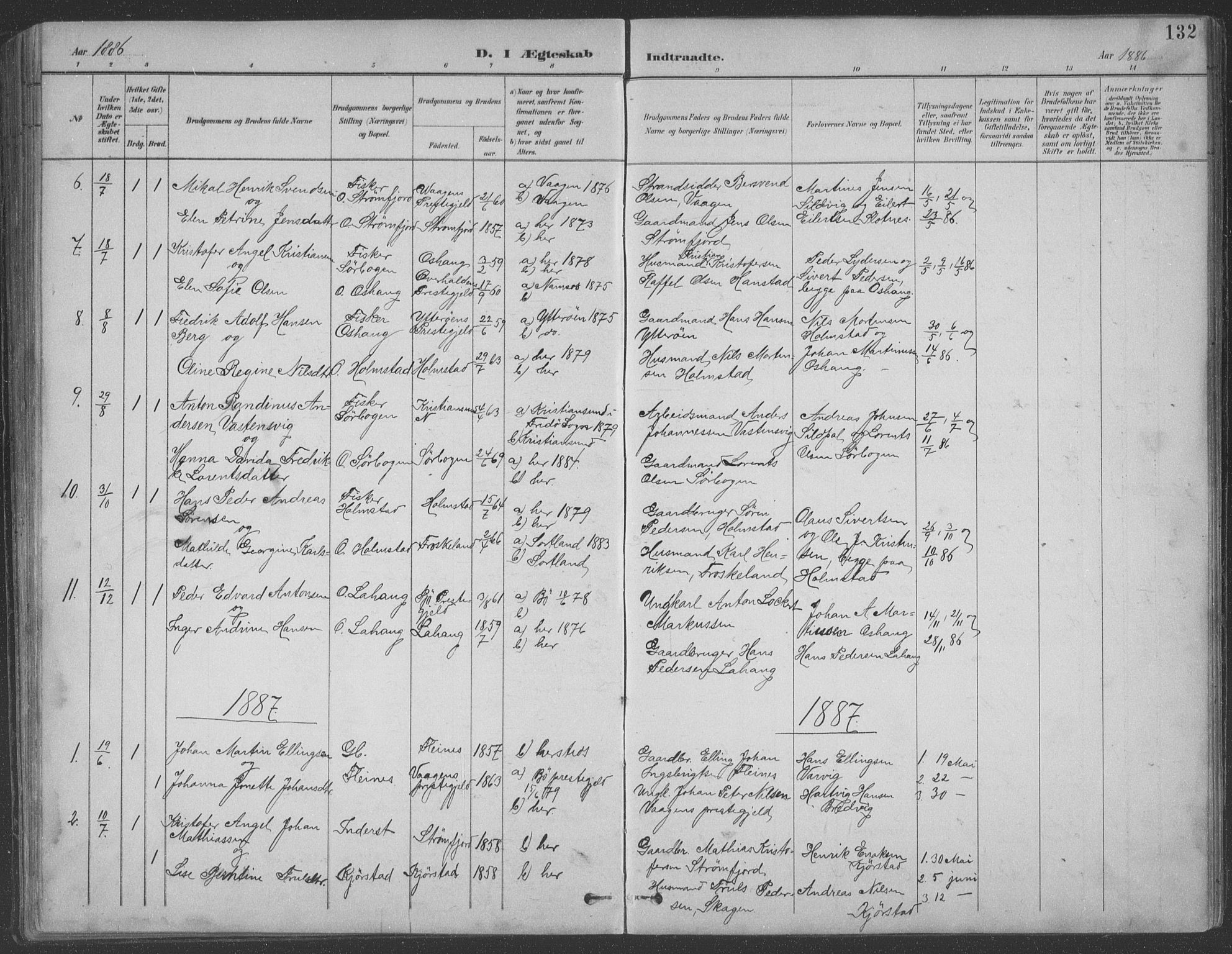 Ministerialprotokoller, klokkerbøker og fødselsregistre - Nordland, AV/SAT-A-1459/890/L1290: Parish register (copy) no. 890C01, 1882-1911, p. 132