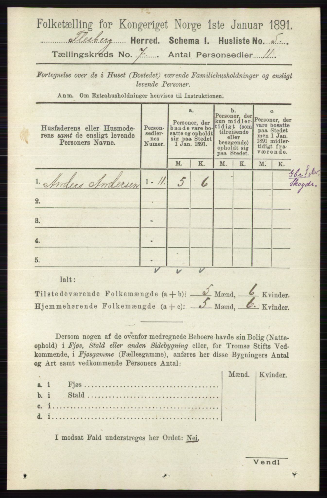 RA, 1891 census for 0631 Flesberg, 1891, p. 1139