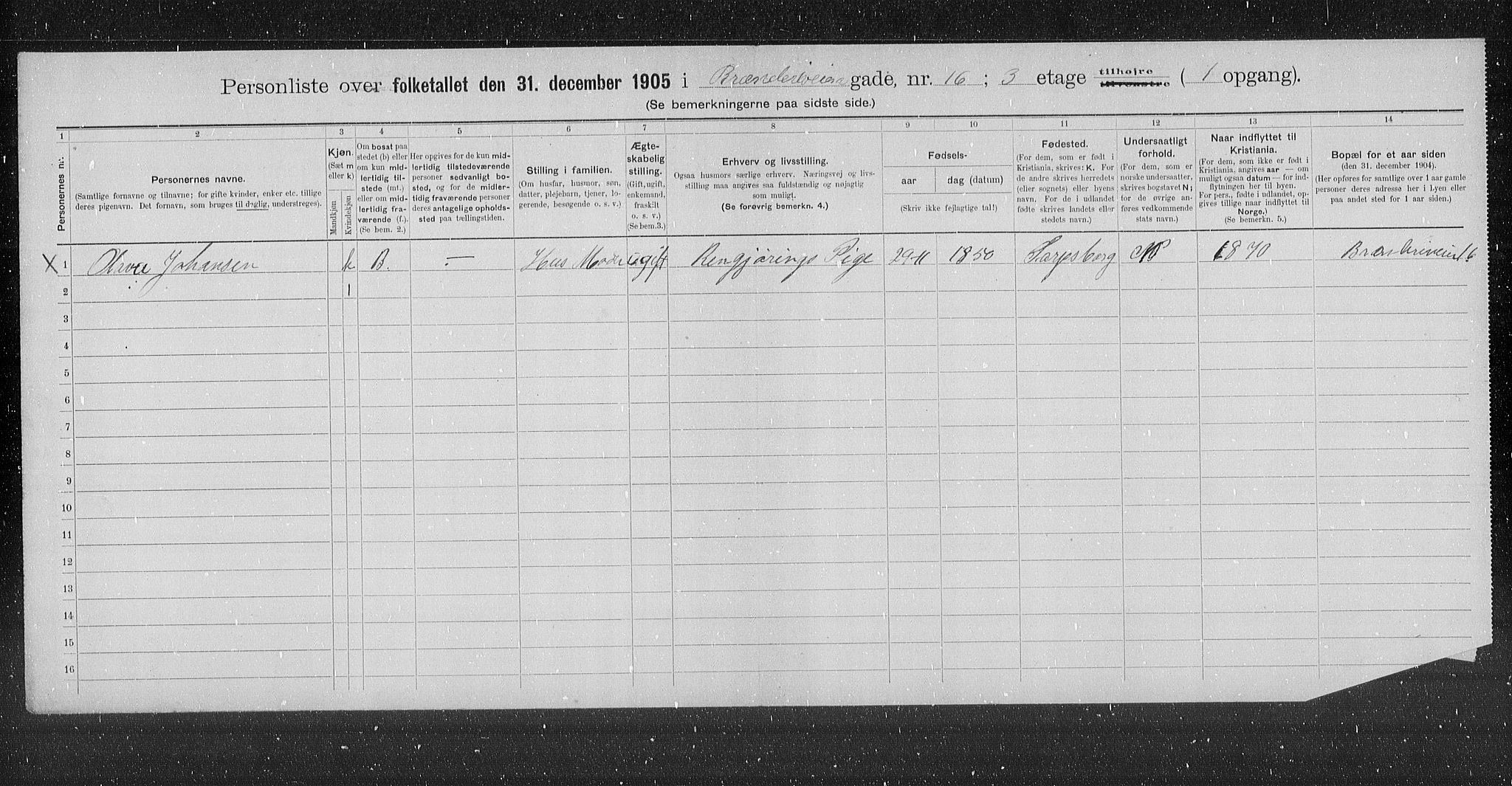 OBA, Municipal Census 1905 for Kristiania, 1905, p. 5296