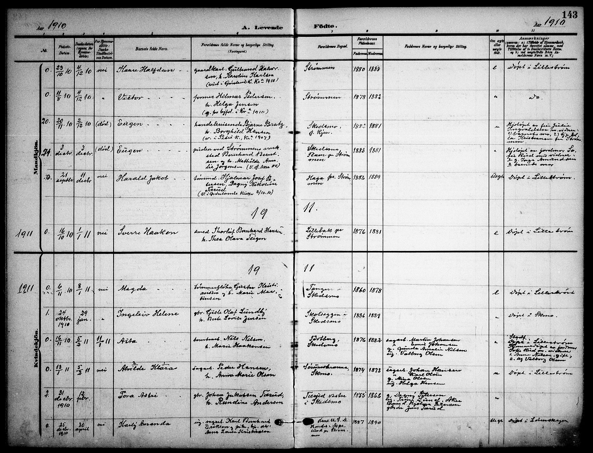 Skedsmo prestekontor Kirkebøker, SAO/A-10033a/F/Fa/L0015: Parish register (official) no. I 15, 1902-1917, p. 143