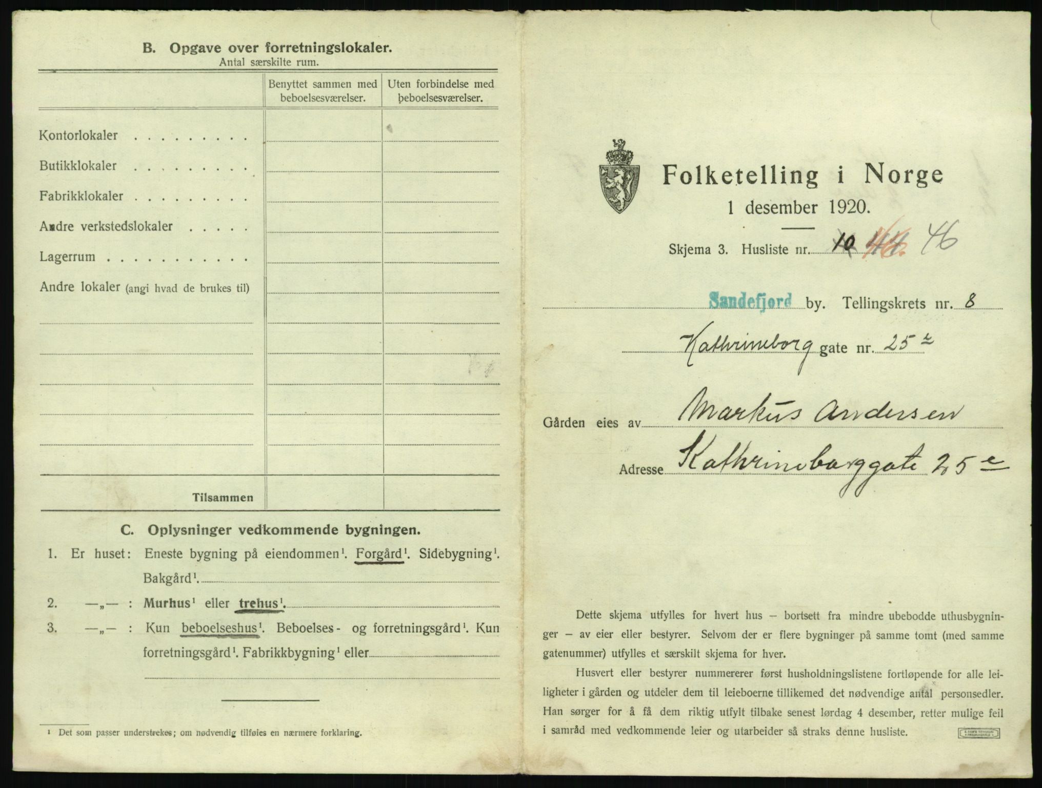 SAKO, 1920 census for Sandefjord, 1920, p. 998