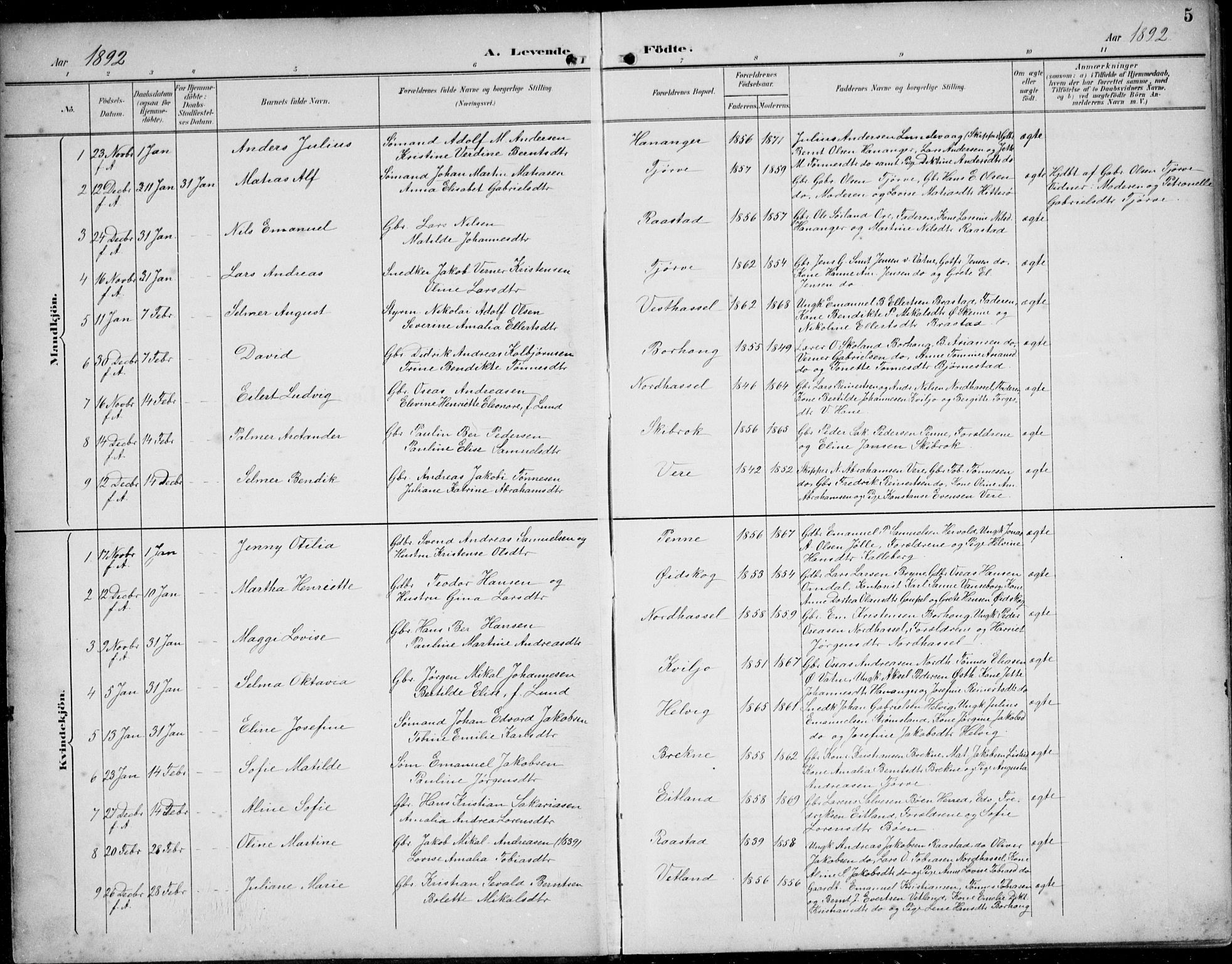 Lista sokneprestkontor, AV/SAK-1111-0027/F/Fb/L0005: Parish register (copy) no. B 5, 1892-1923, p. 5