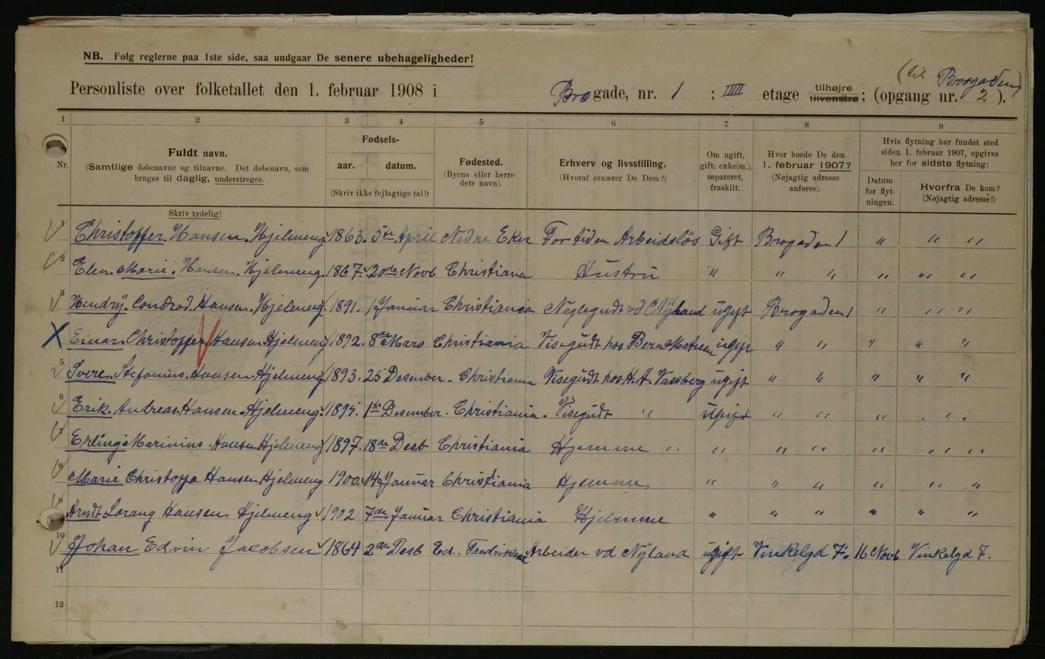 OBA, Municipal Census 1908 for Kristiania, 1908, p. 9223