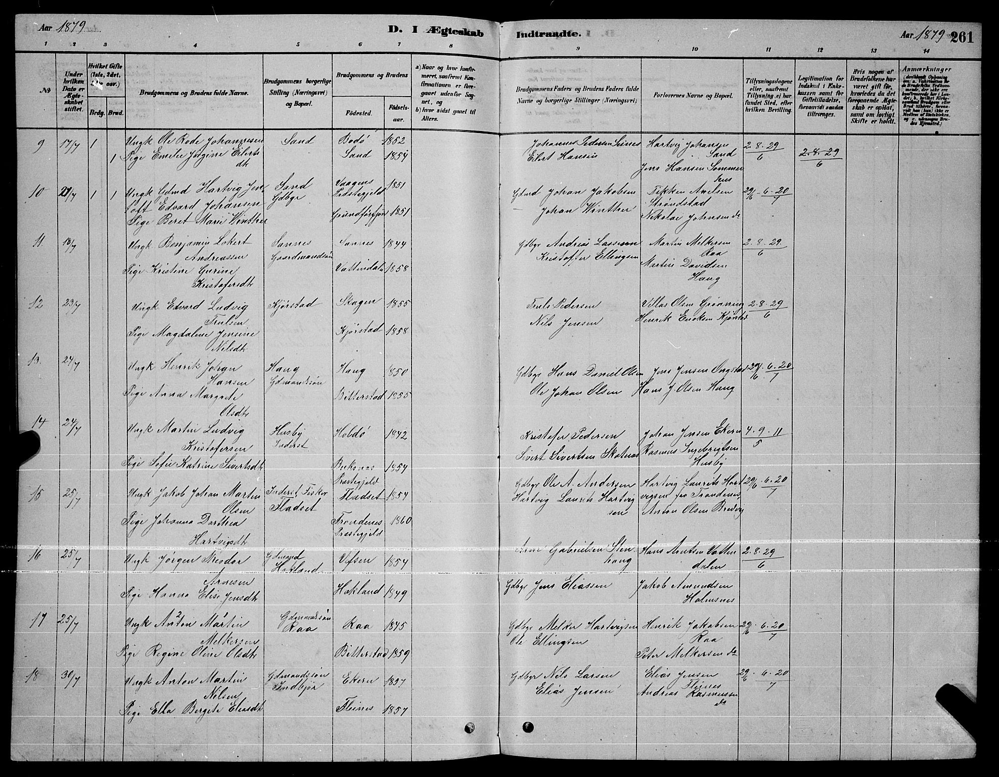 Ministerialprotokoller, klokkerbøker og fødselsregistre - Nordland, AV/SAT-A-1459/888/L1267: Parish register (copy) no. 888C05, 1878-1890, p. 261