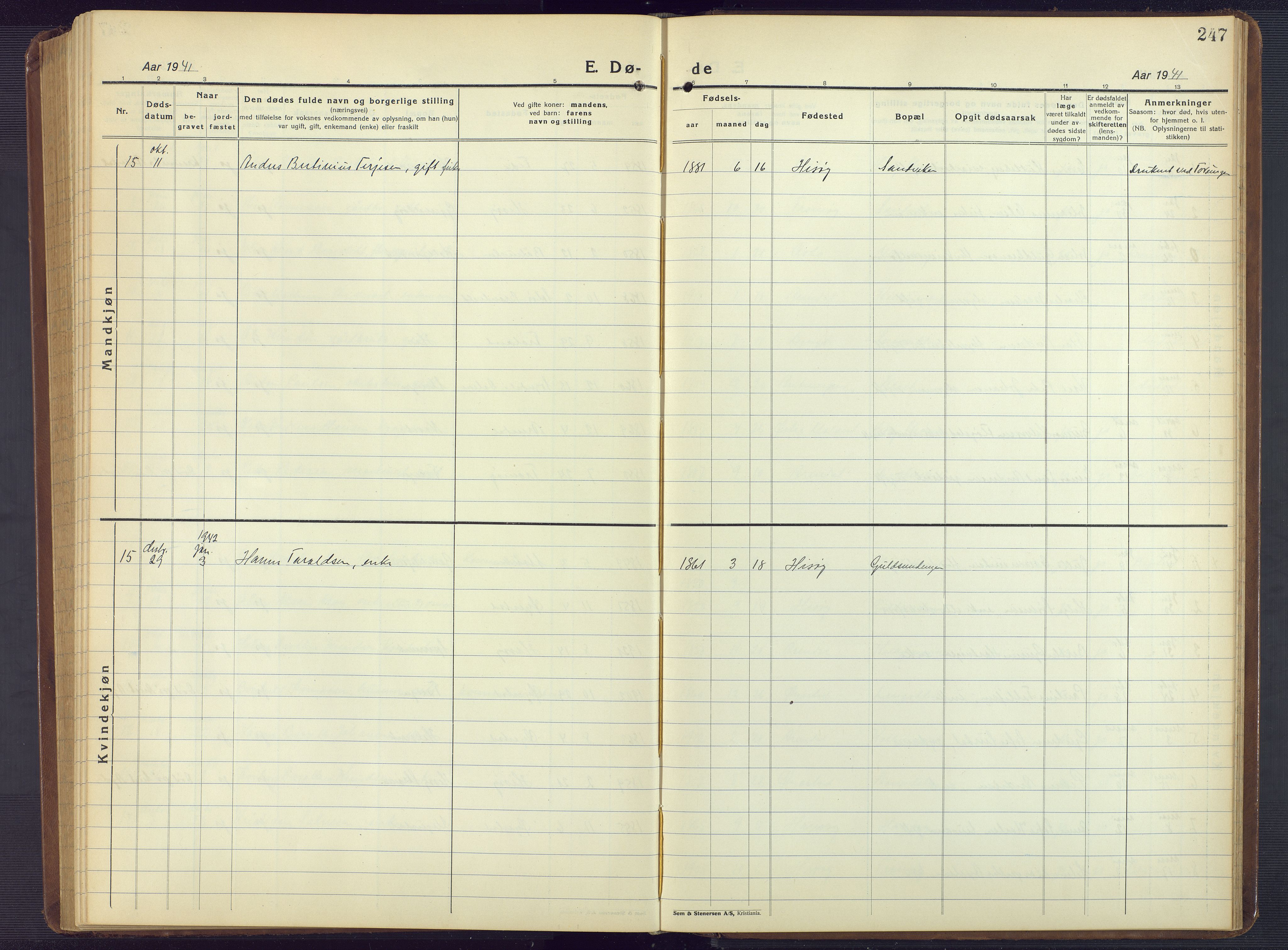 Hisøy sokneprestkontor, AV/SAK-1111-0020/F/Fb/L0005: Parish register (copy) no. B 5, 1924-1946, p. 247