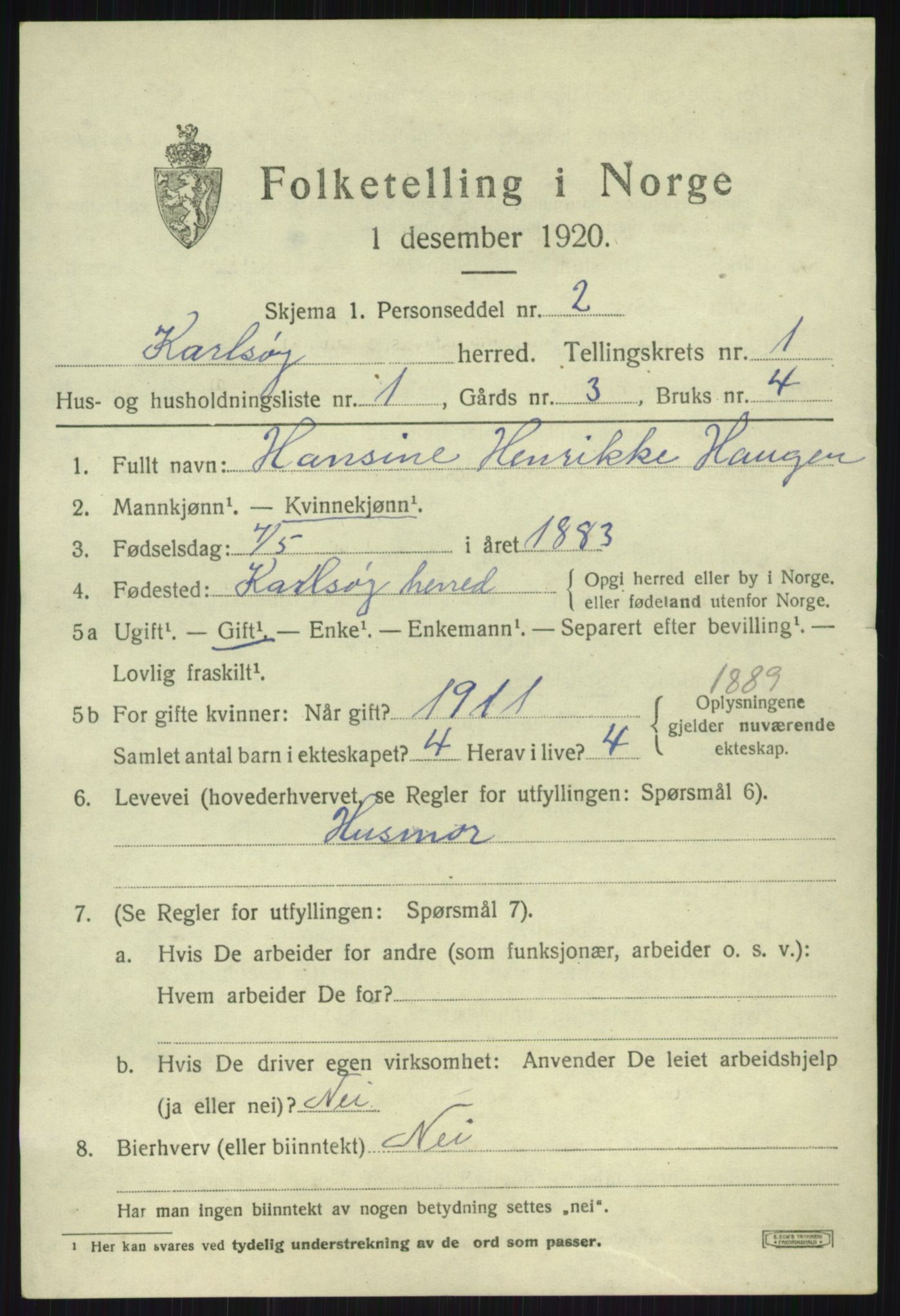 SATØ, 1920 census for Karlsøy, 1920, p. 750