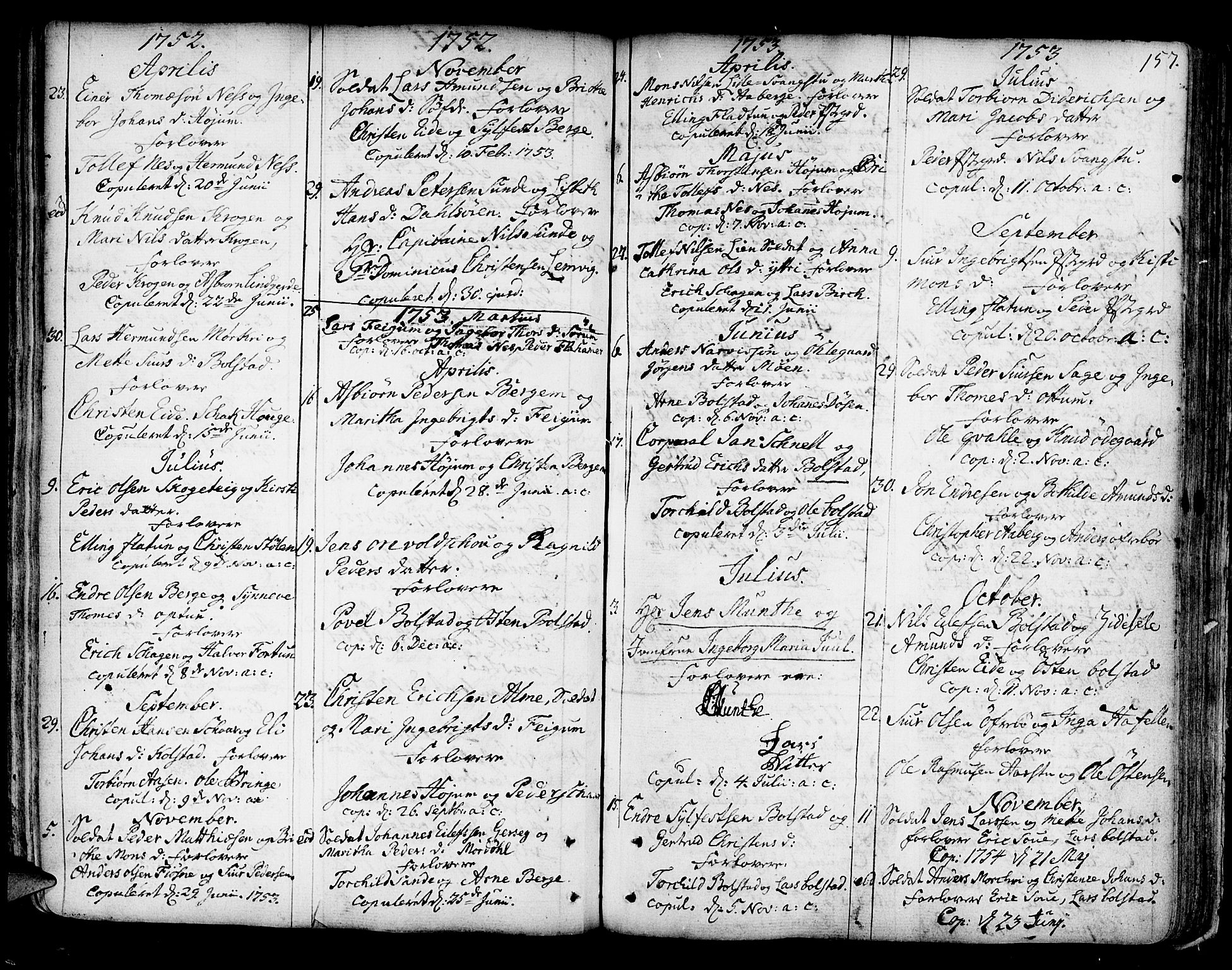 Luster sokneprestembete, SAB/A-81101/H/Haa/Haaa/L0001: Parish register (official) no. A 1, 1731-1803, p. 157